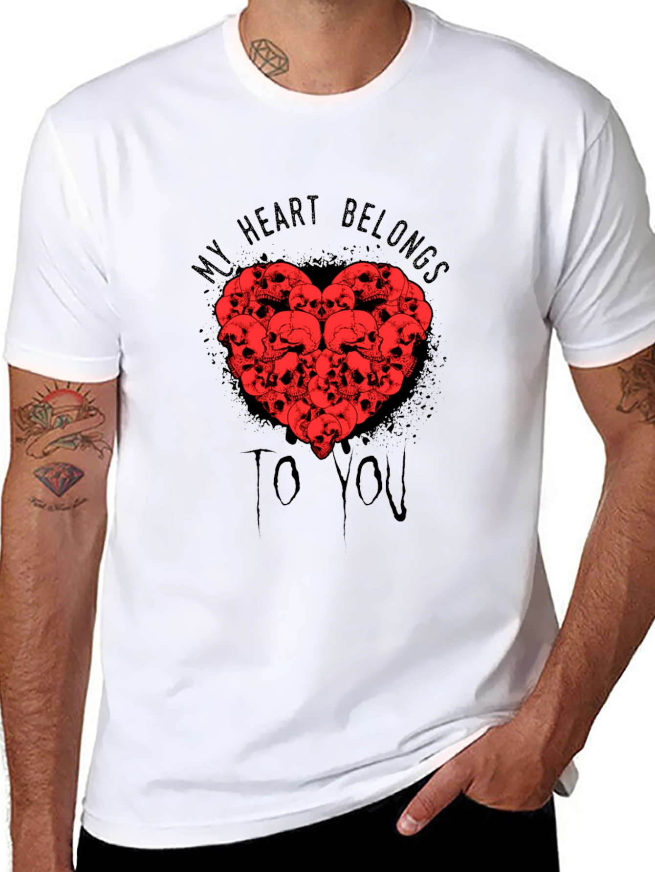 Black Skull Heart Graphic T-Shirt - My Heart Belongs To You view 8