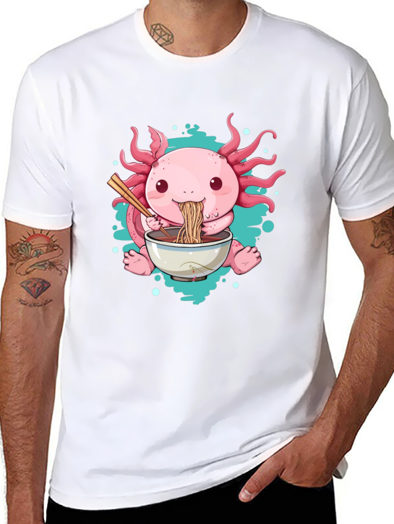 Black Axolotl Ramen T-Shirt - Cute Cartoon Tee view 8