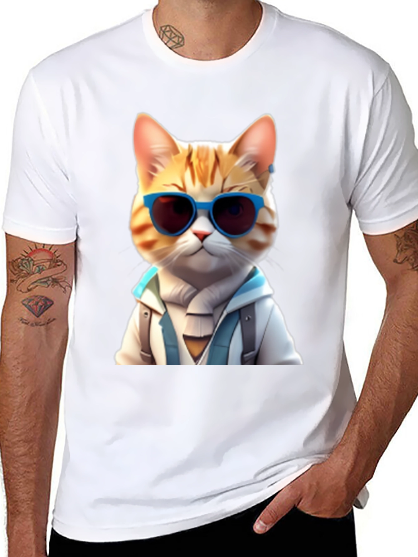Black Cool Cat Graphic T-Shirt view 8