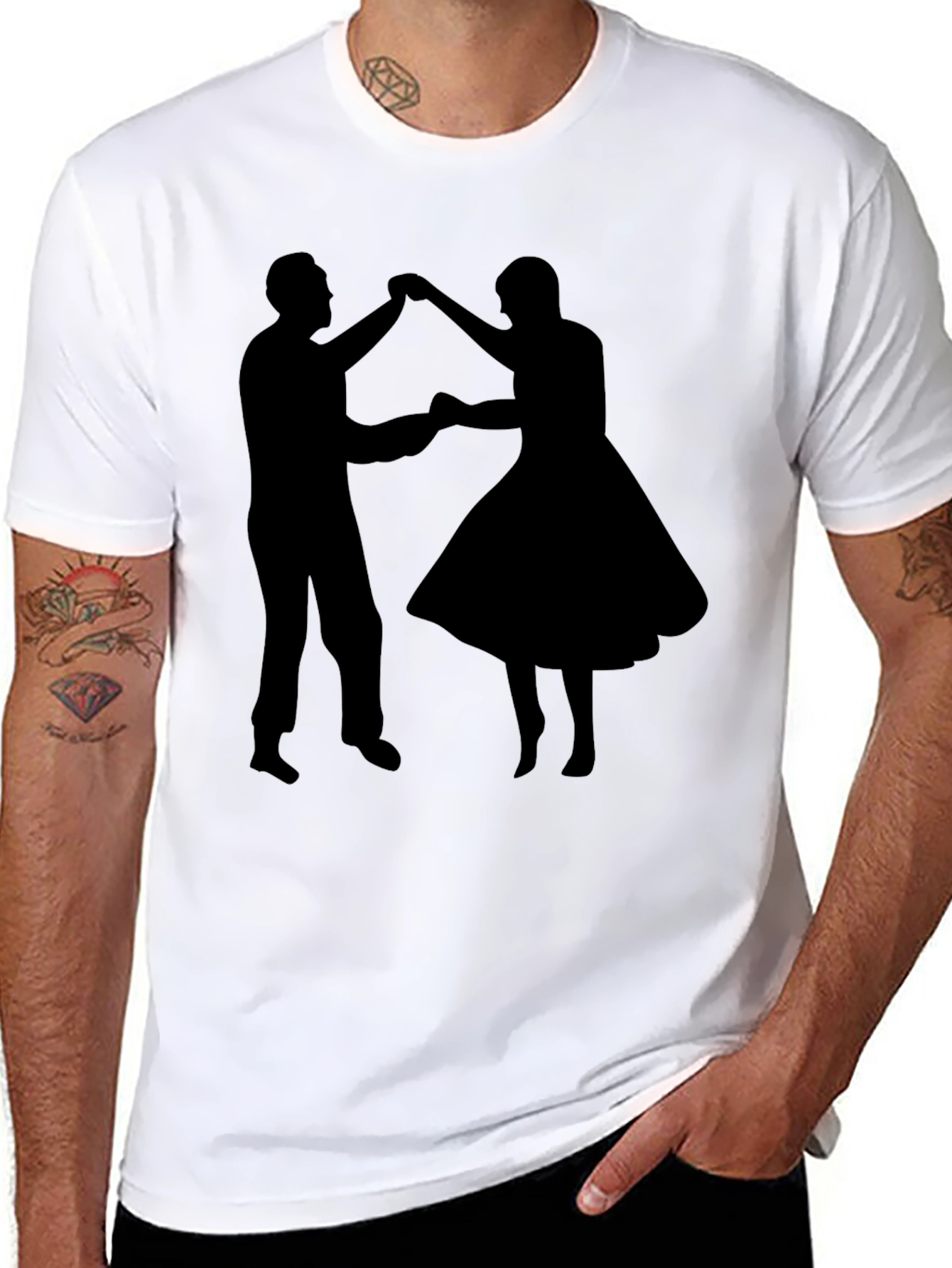 Black Dancing Couple Graphic Tee - Retro Style Black T-Shirt view 8
