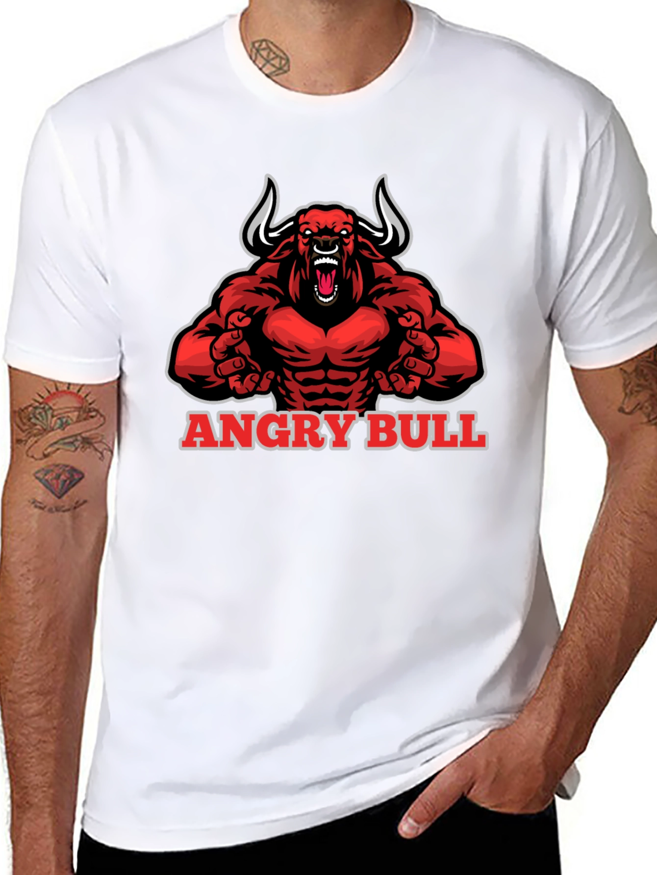 Black Angry Bull Graphic Tee - Black Cotton T-Shirt view 8