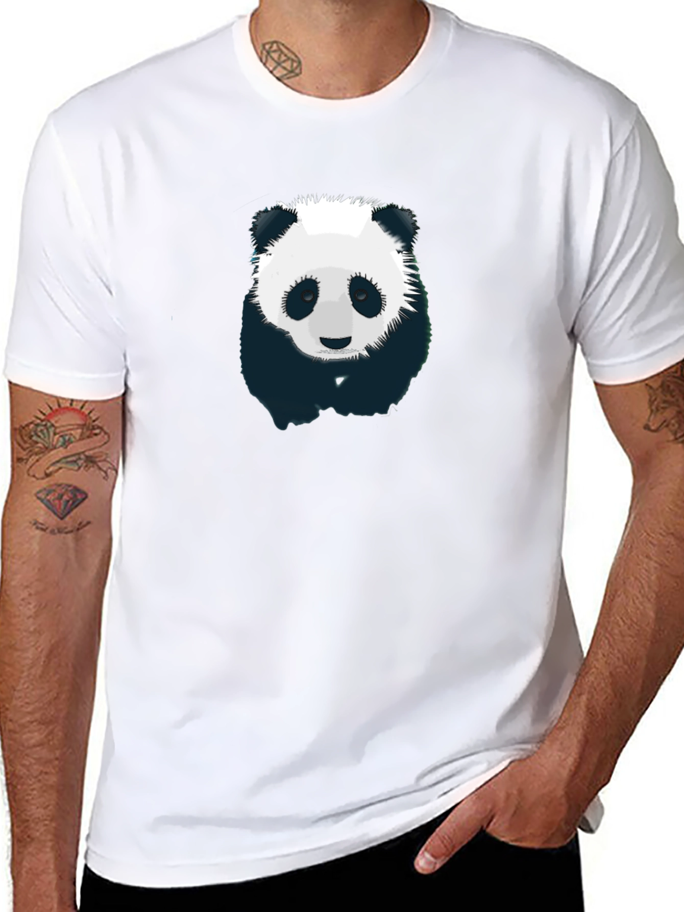 Black Panda Graphic T-Shirt - Men's Black Crew Neck view 8