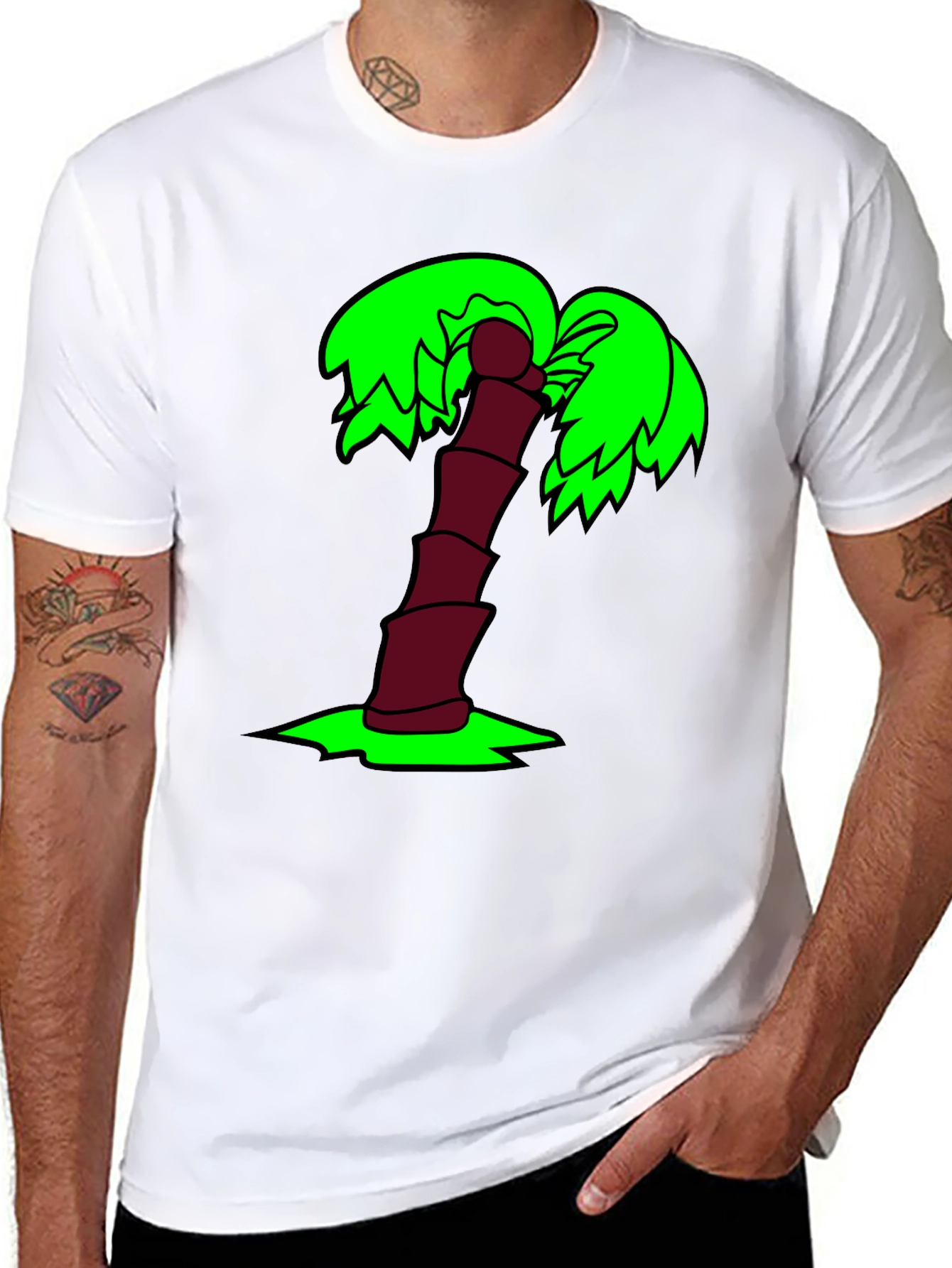 Black Cartoon Palm Tree Black T-Shirt view 8