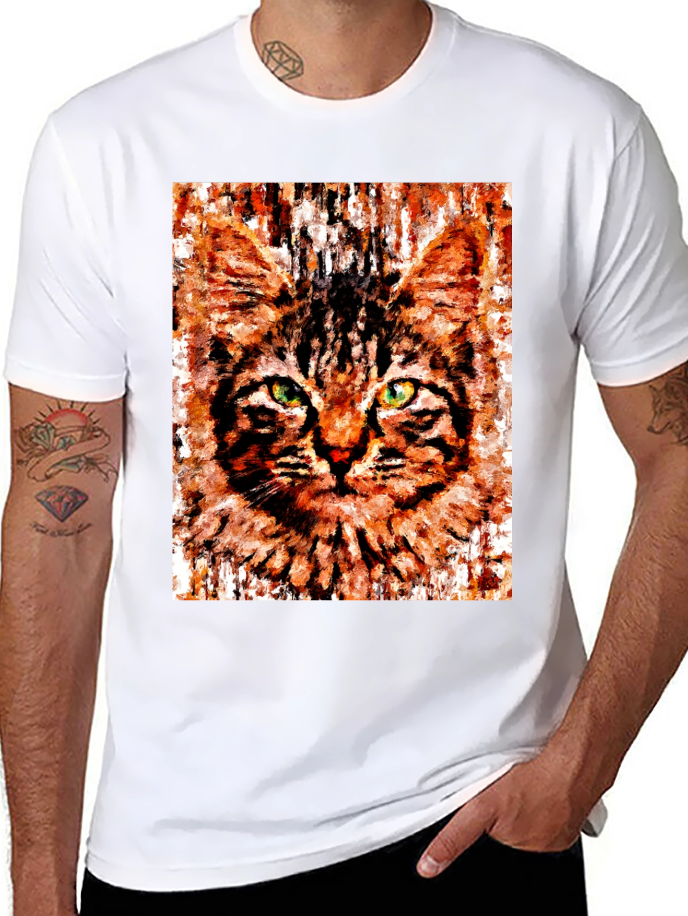 Black Abstract Cat Portrait Graphic T-Shirt view 8
