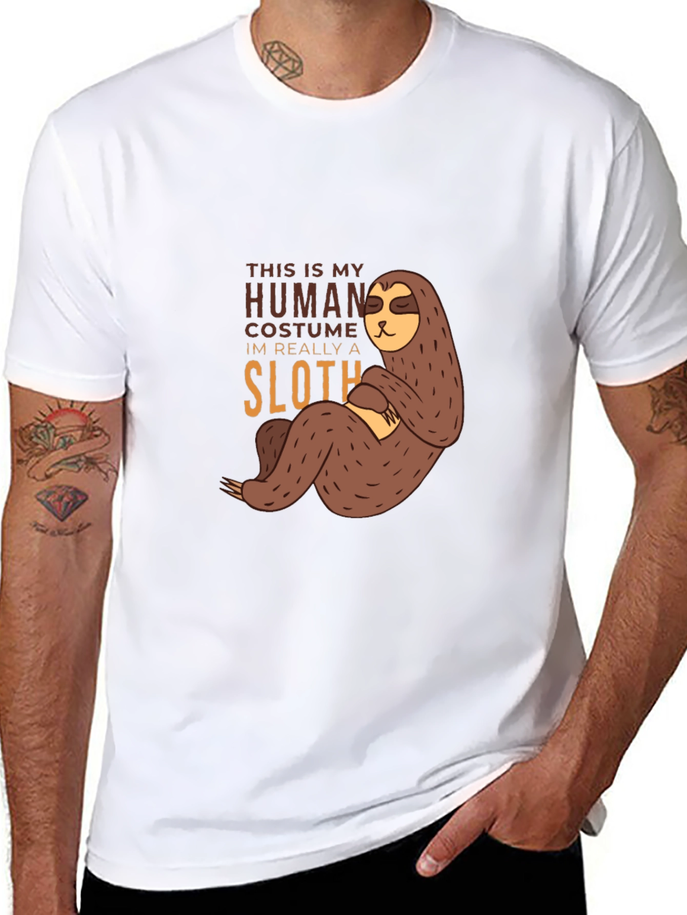 Black Funny Sloth Human Costume T-Shirt view 8