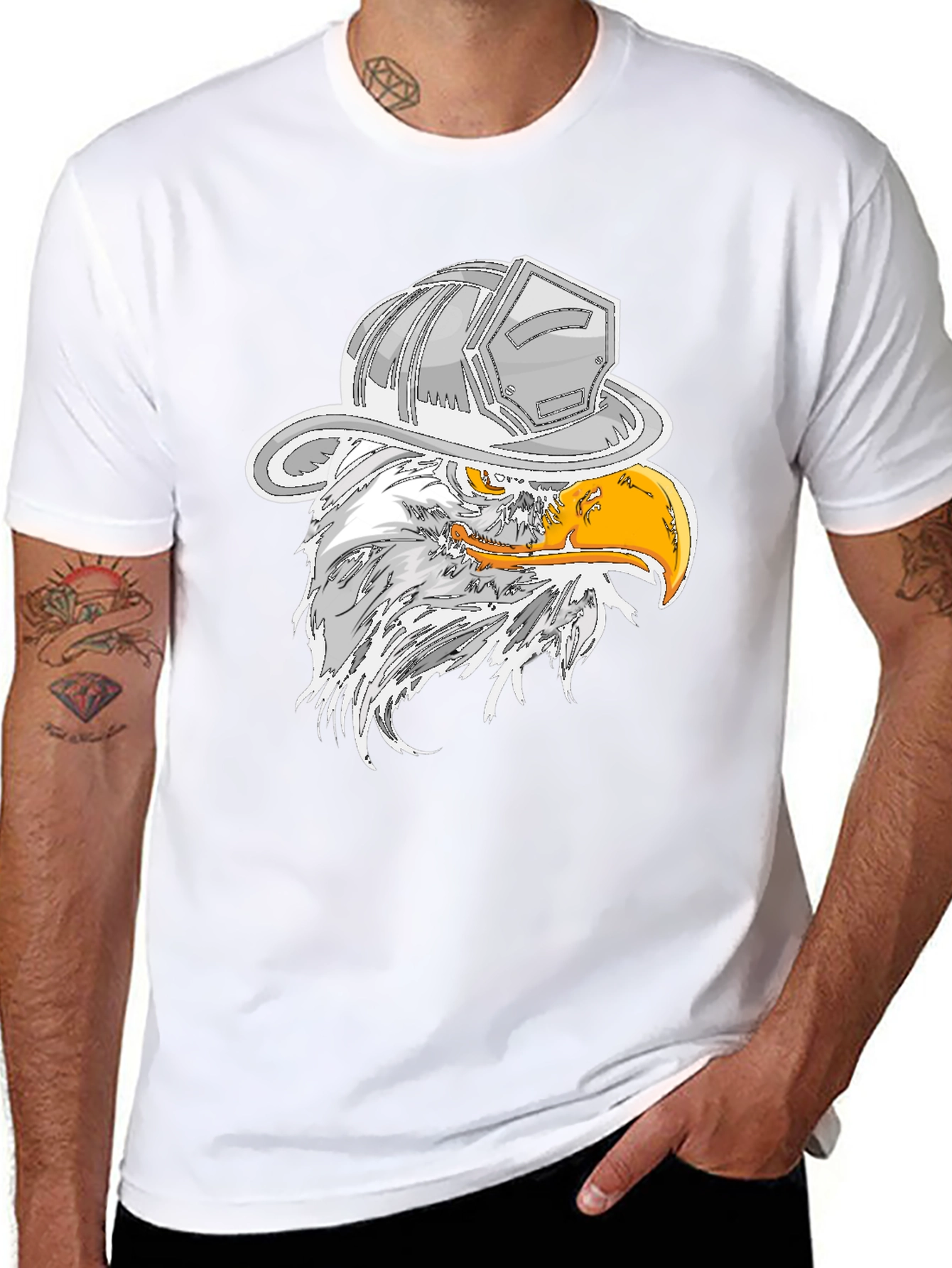Black Eagle Firefighter Helmet Graphic T-Shirt view 8