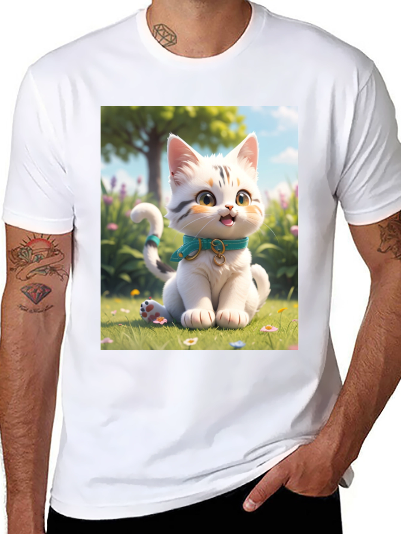 Black Cute Cartoon Cat T-Shirt view 8