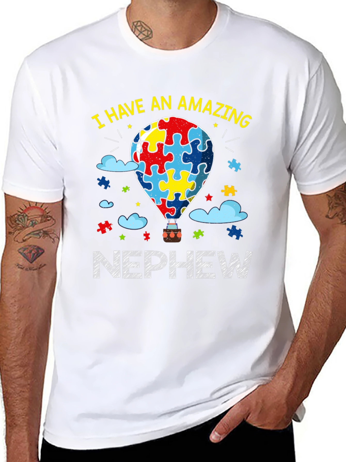 Black Amazing Nephew Autism Awareness T-Shirt view 8