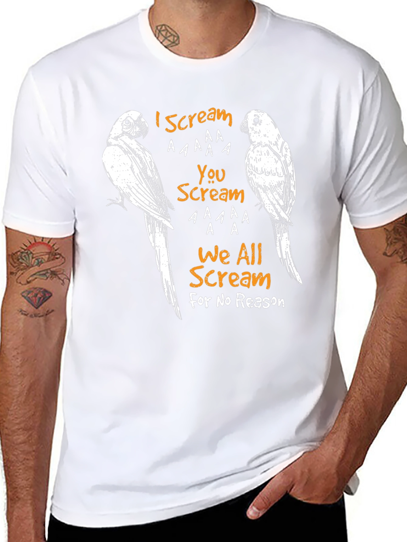 Black Funny "I Scream" T-Shirt with Parrot Graphic Design view 8