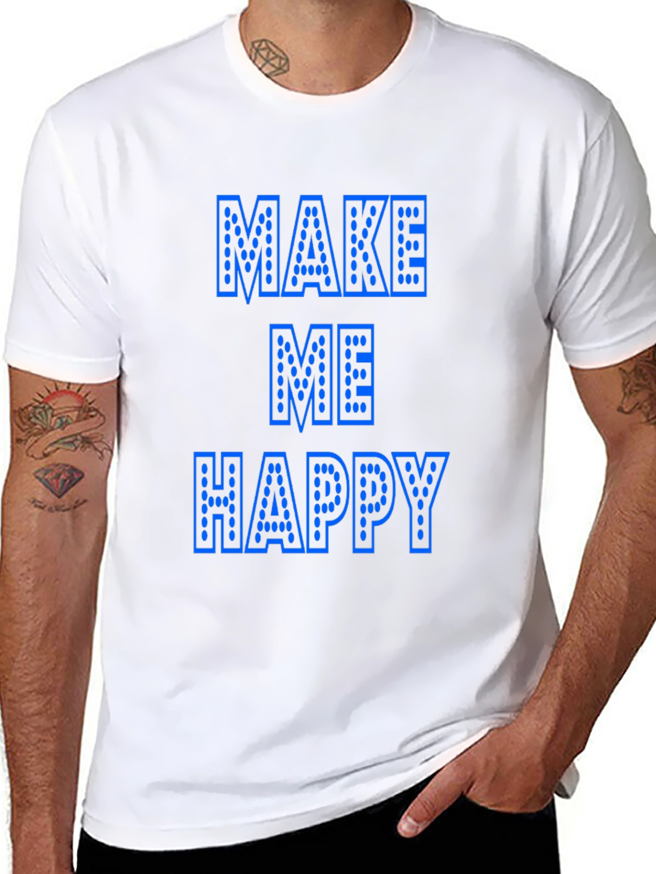 Black Make Me Happy Graphic T-Shirt - Bold Blue Print view 8