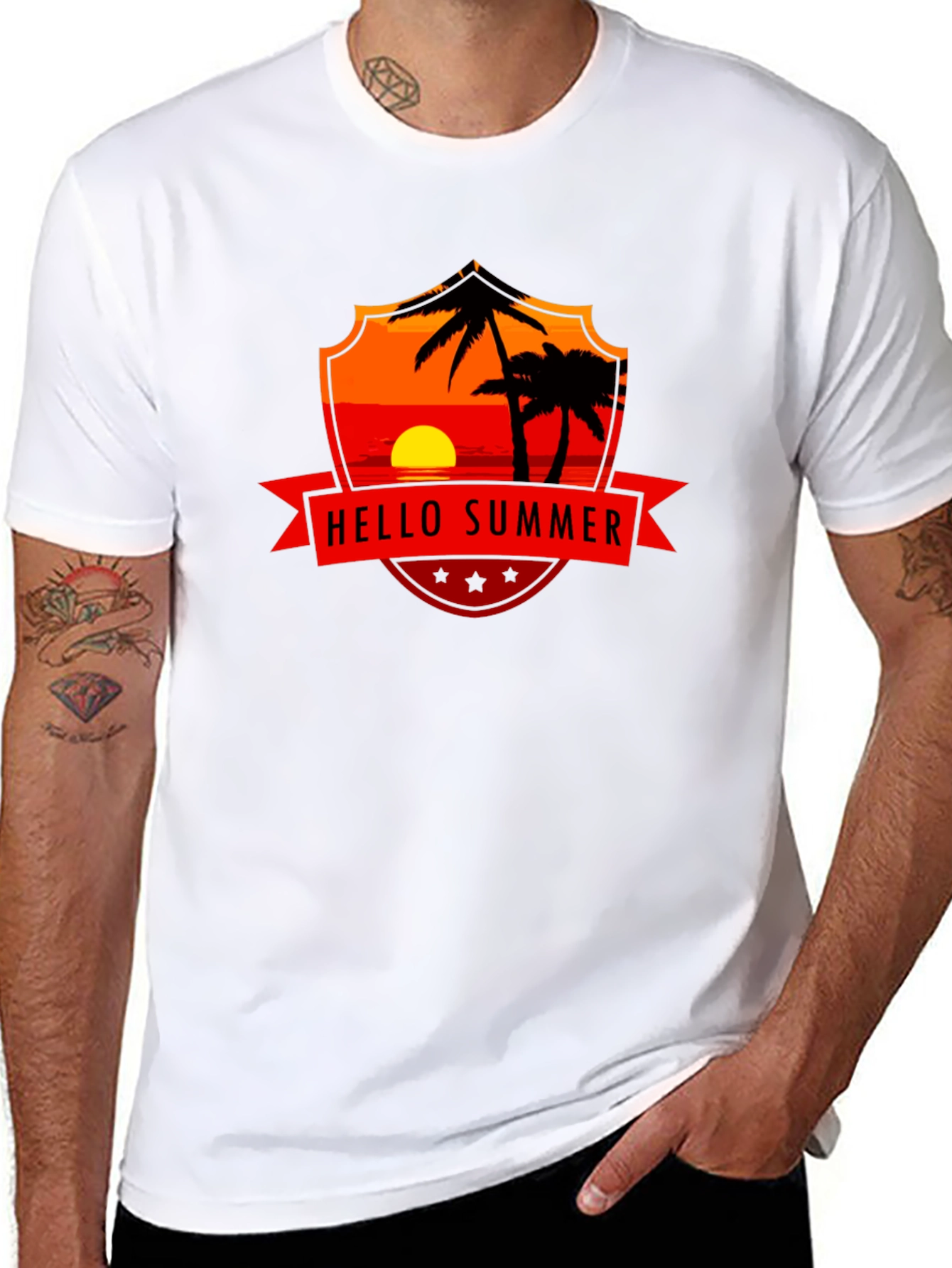 Black Hello Summer Graphic Tee - Black Cotton T-Shirt view 8