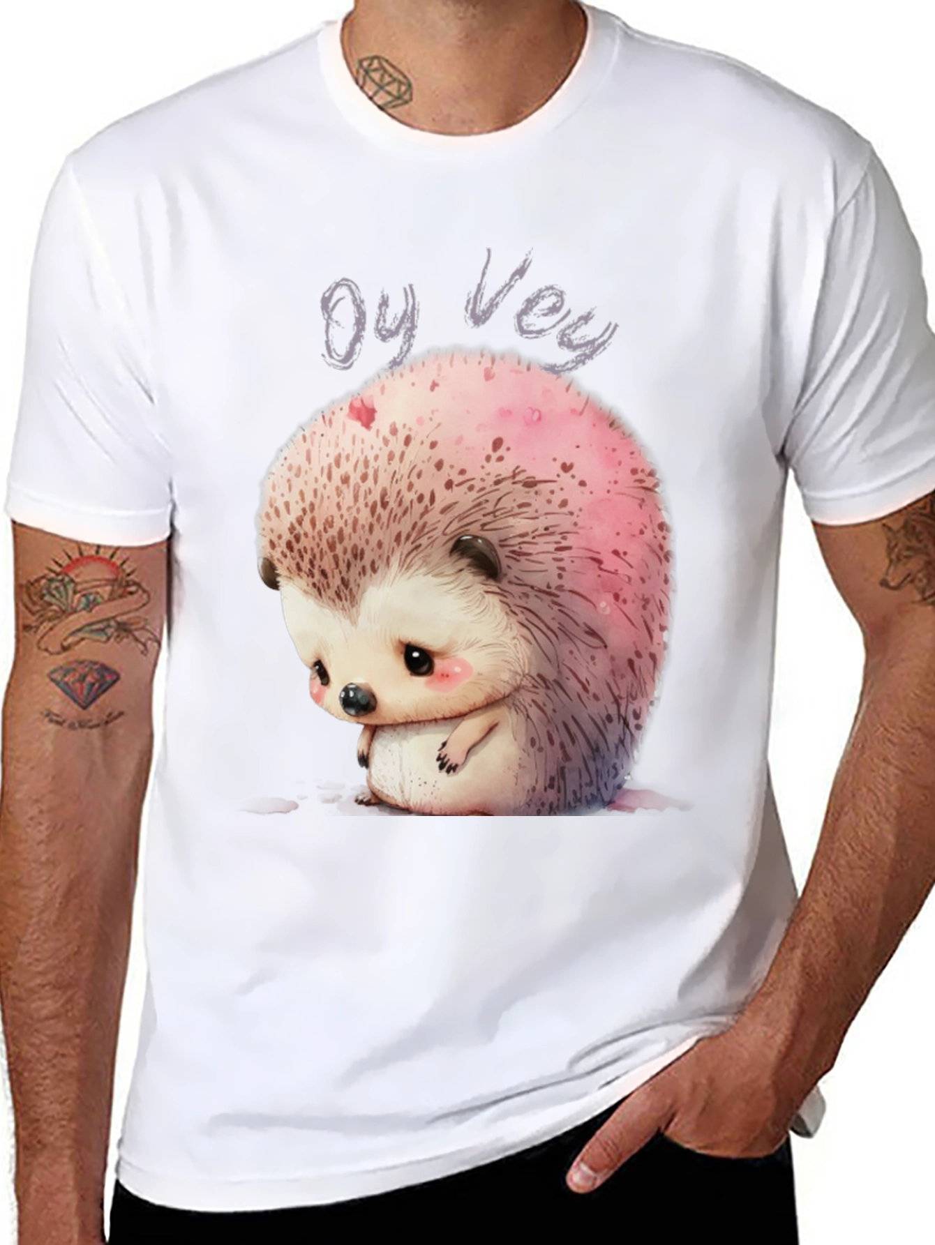 Black Oy Vey Sad Hedgehog Graphic Tee - Unisex Black T-Shirt view 8