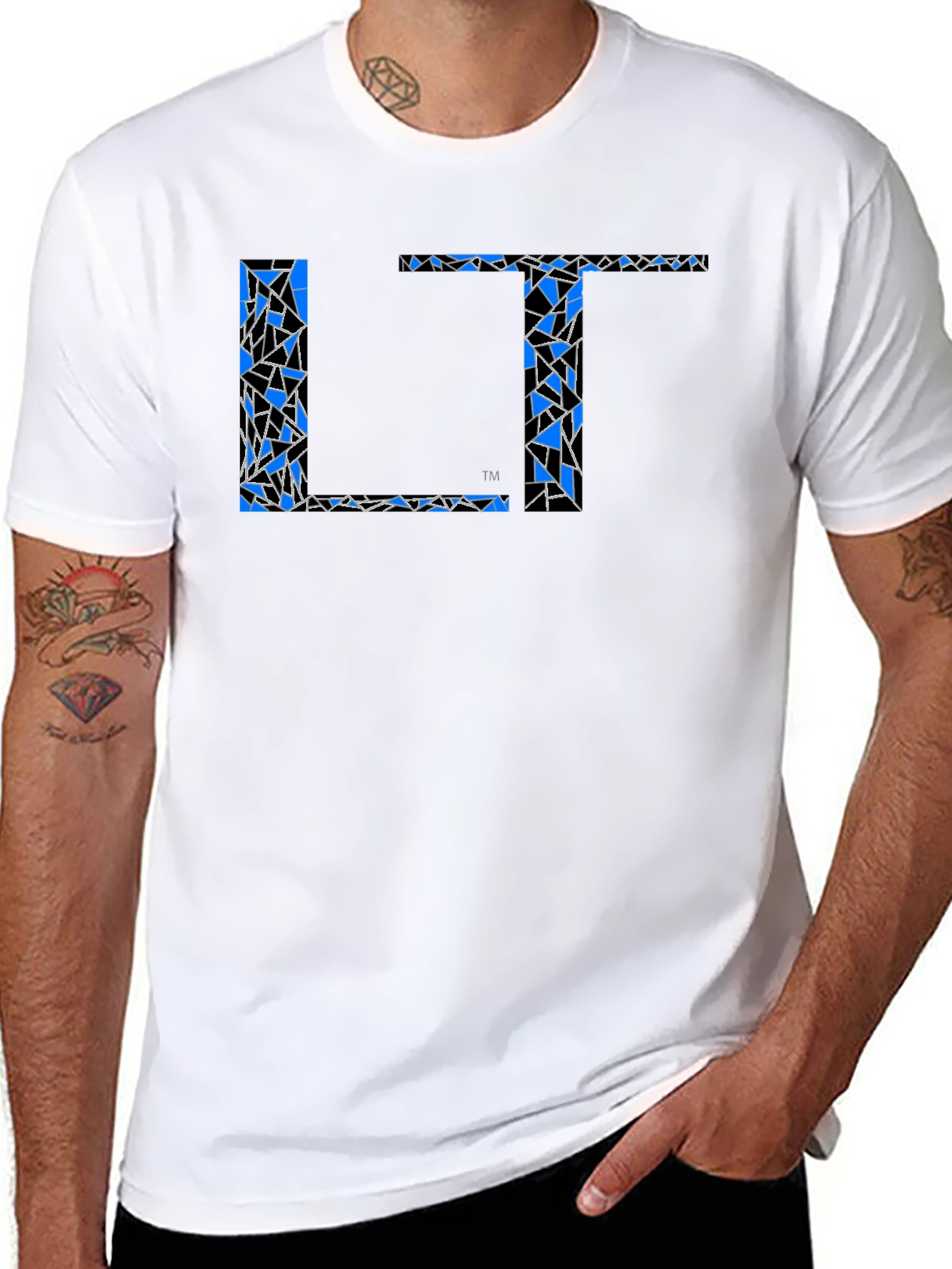 Black Abstract Blue LT Print Black T-Shirt view 8