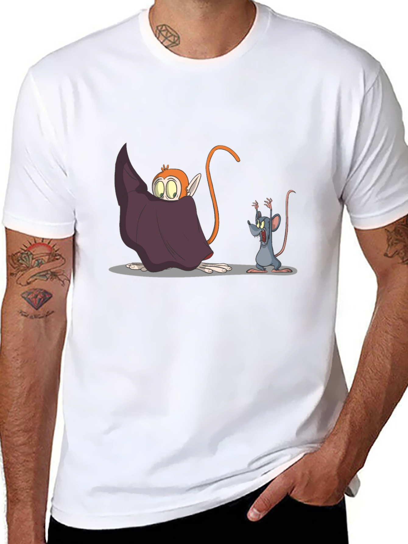 Black Cartoon Monkey & Mouse Graphic Black T-Shirt view 8