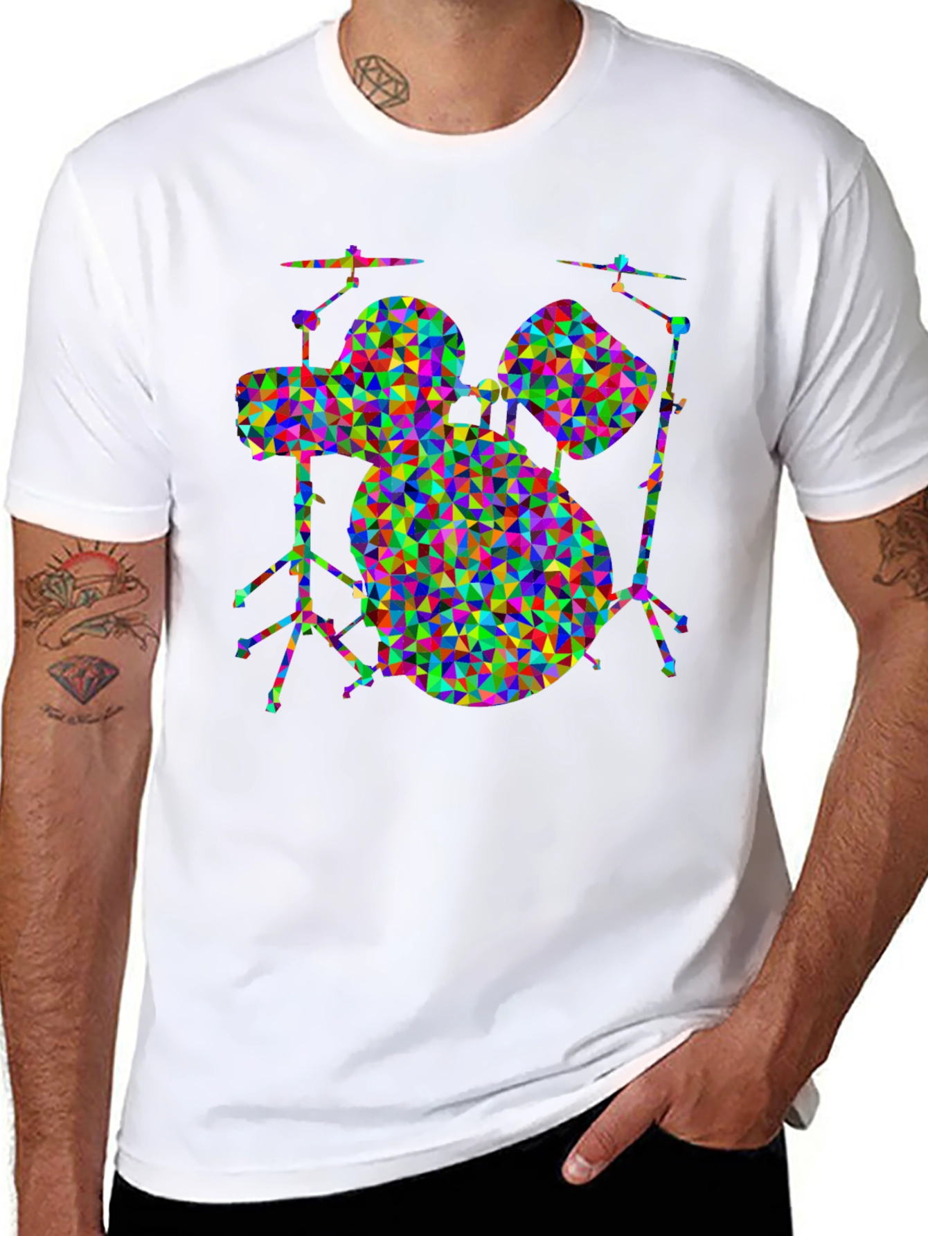 Black Geometric Drum Set T-Shirt view 8