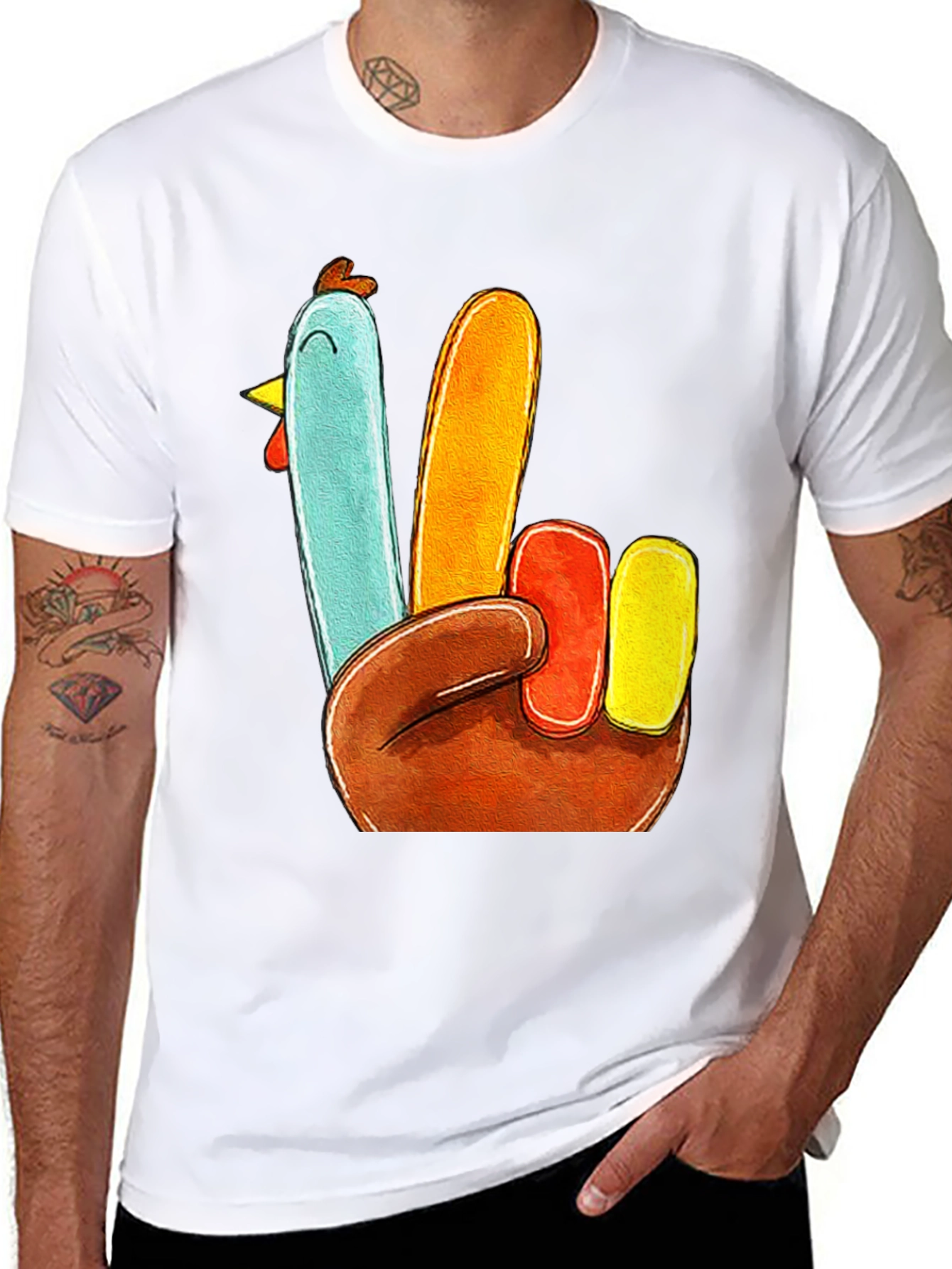 Black Turkey Peace Sign Thanksgiving T-Shirt view 8