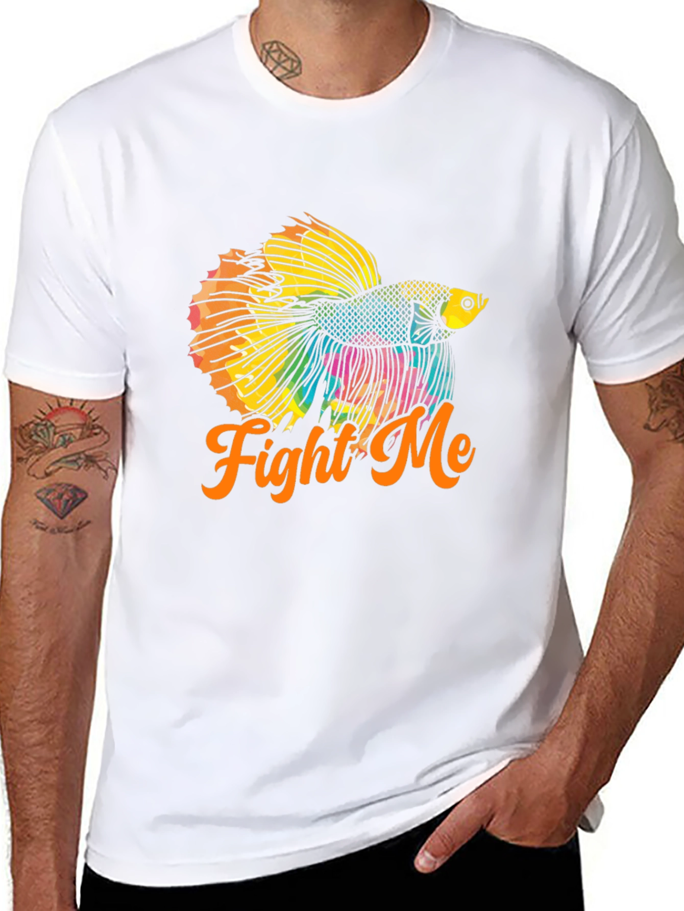 Black Fight Me Betta Fish T-Shirt - Black view 8