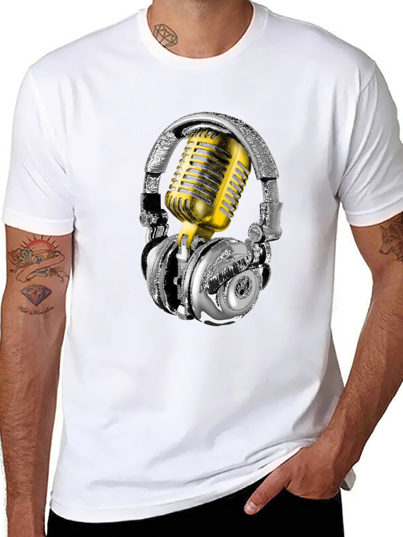 Black Headphones & Mic Graphic Tee view 8