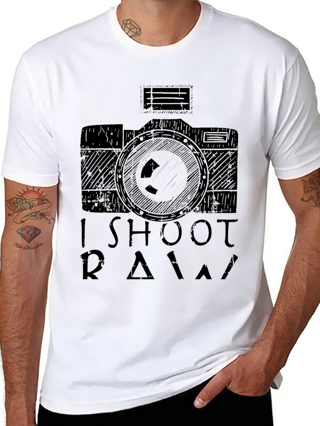 Black I Shoot RAW Camera T-Shirt - Photographer Apparel view 8
