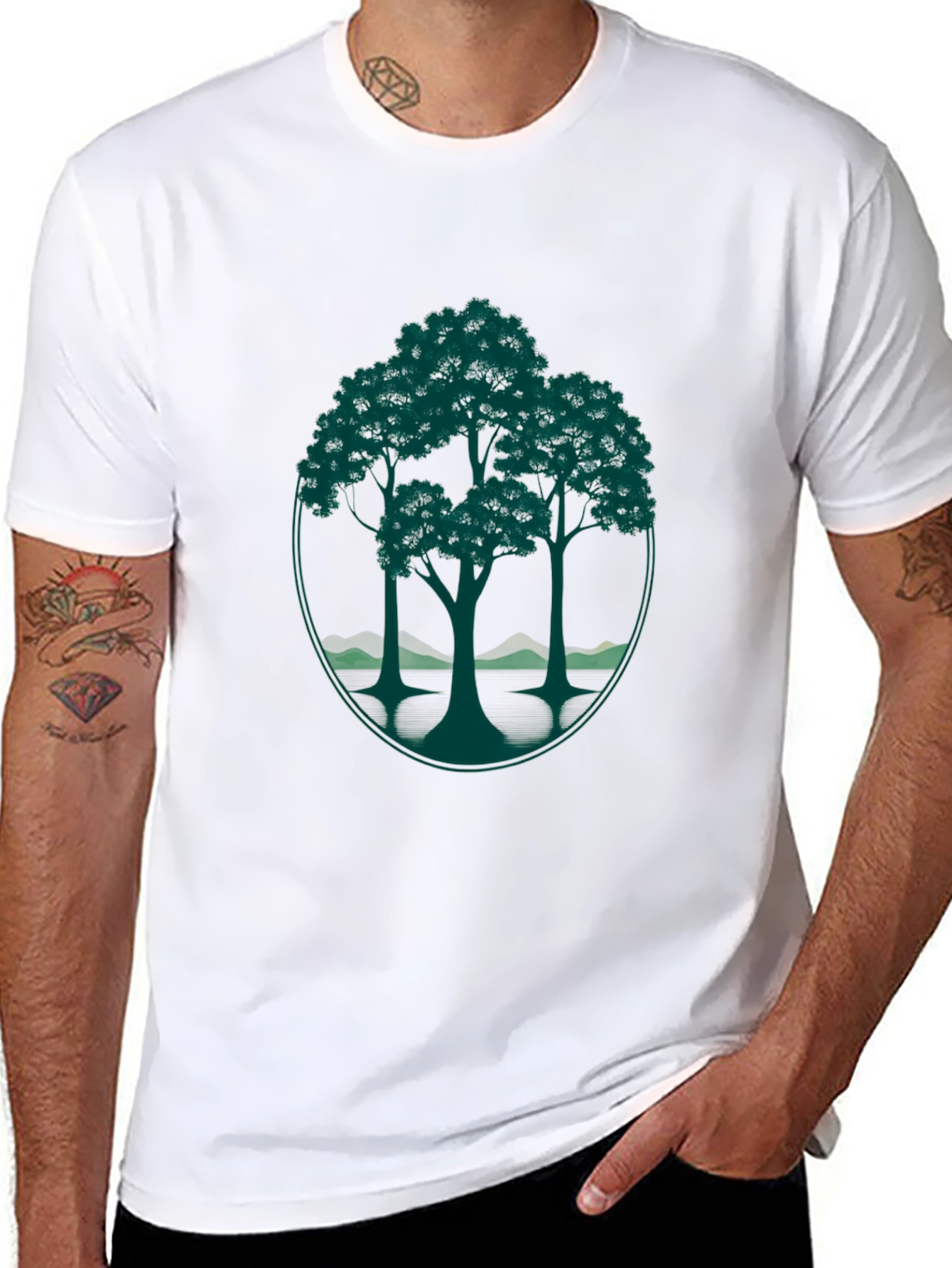 Black Nature-Inspired Black T-Shirt with Tree Graphic view 8