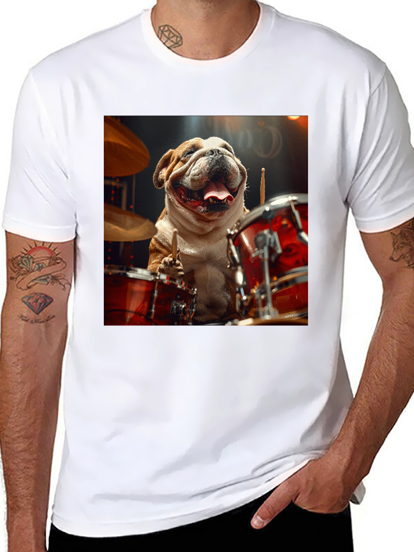 Black Bulldog Drummer Graphic Tee - Black Cotton T-Shirt view 8