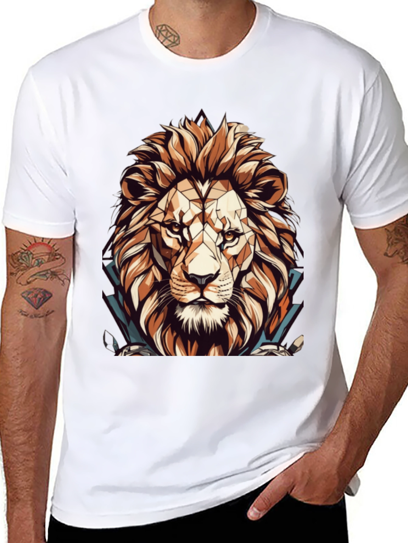 Black Geometric Lion Graphic Black T-Shirt view 8