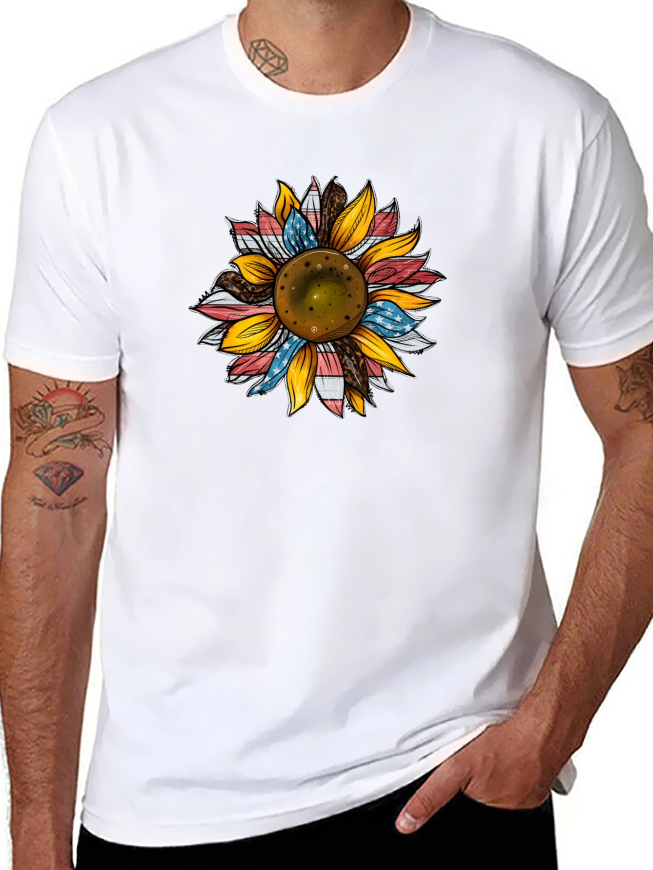 Black Patriotic Sunflower Graphic Tee - Black view 8