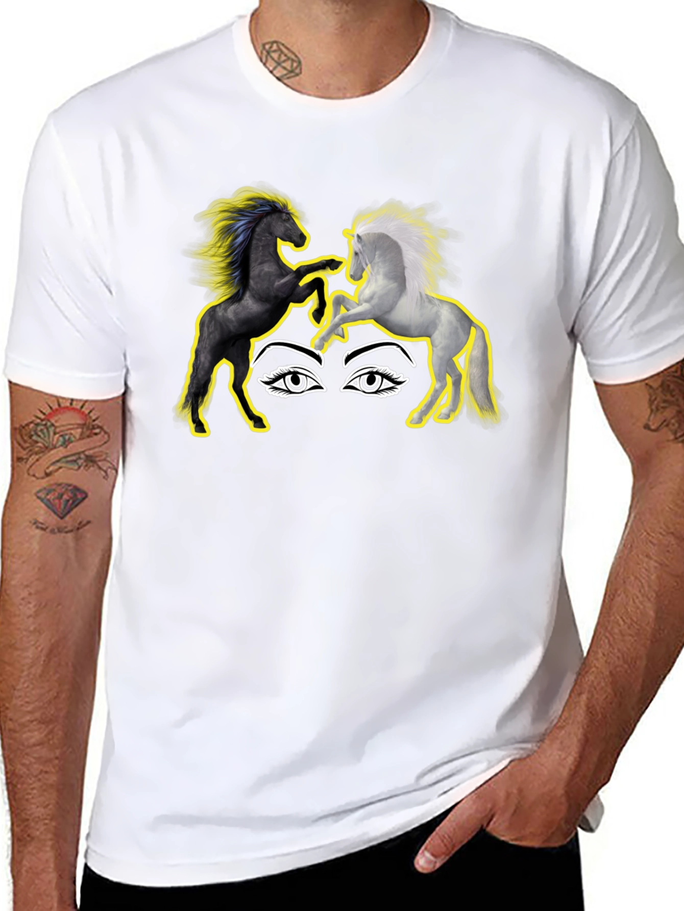 Black Yin Yang Horses Graphic T-Shirt view 8