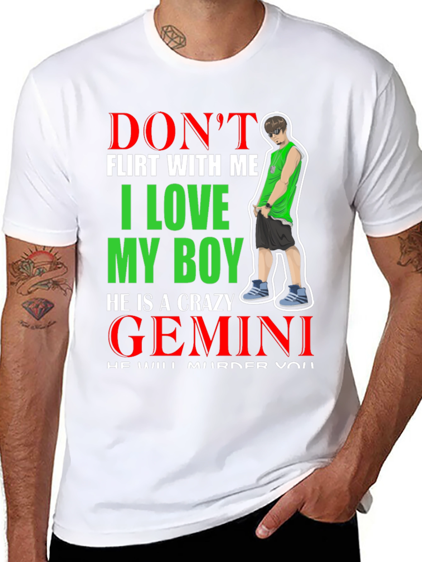 Black Don't Flirt Gemini Boy T-Shirt view 8