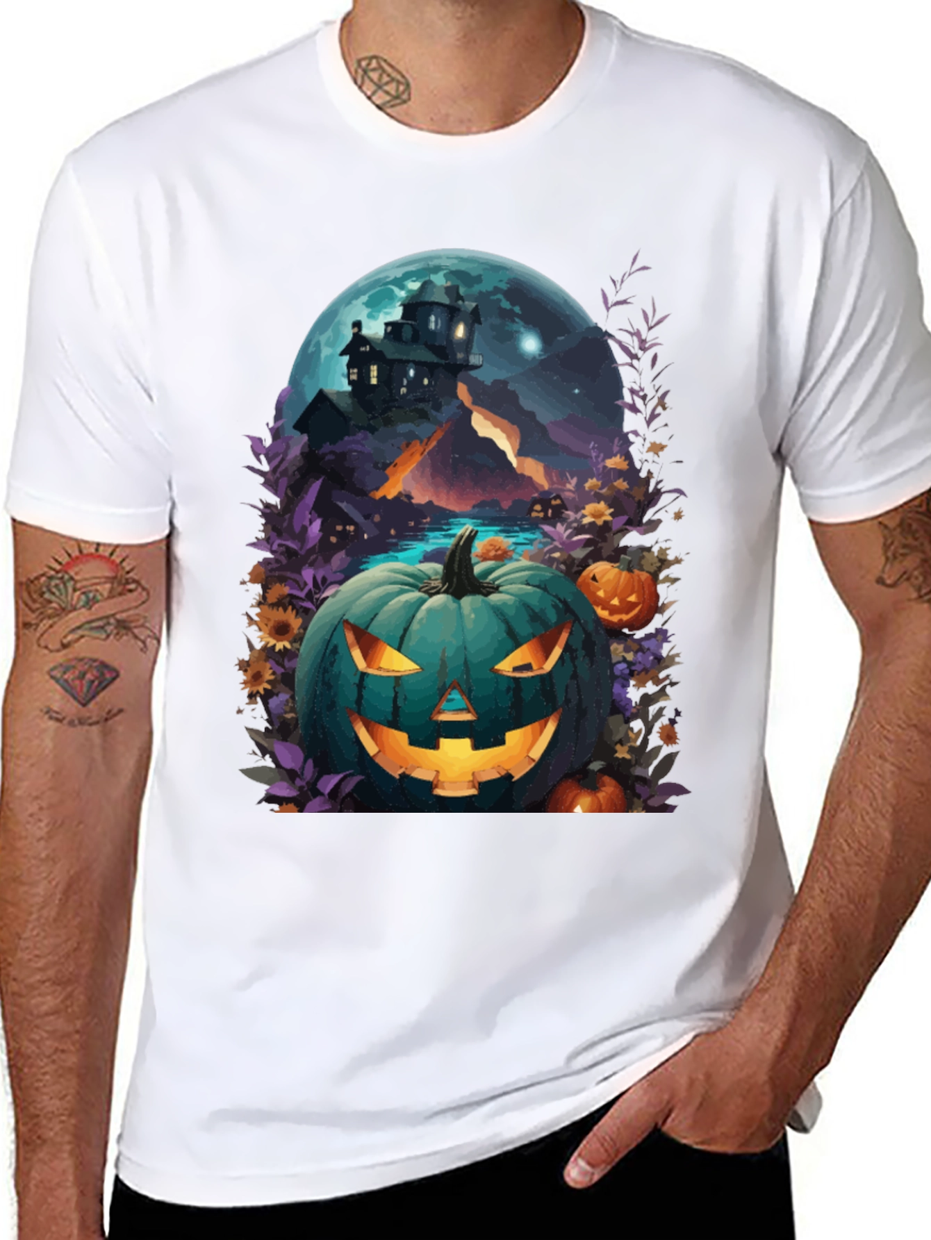 Black Halloween Pumpkin House T-Shirt view 8