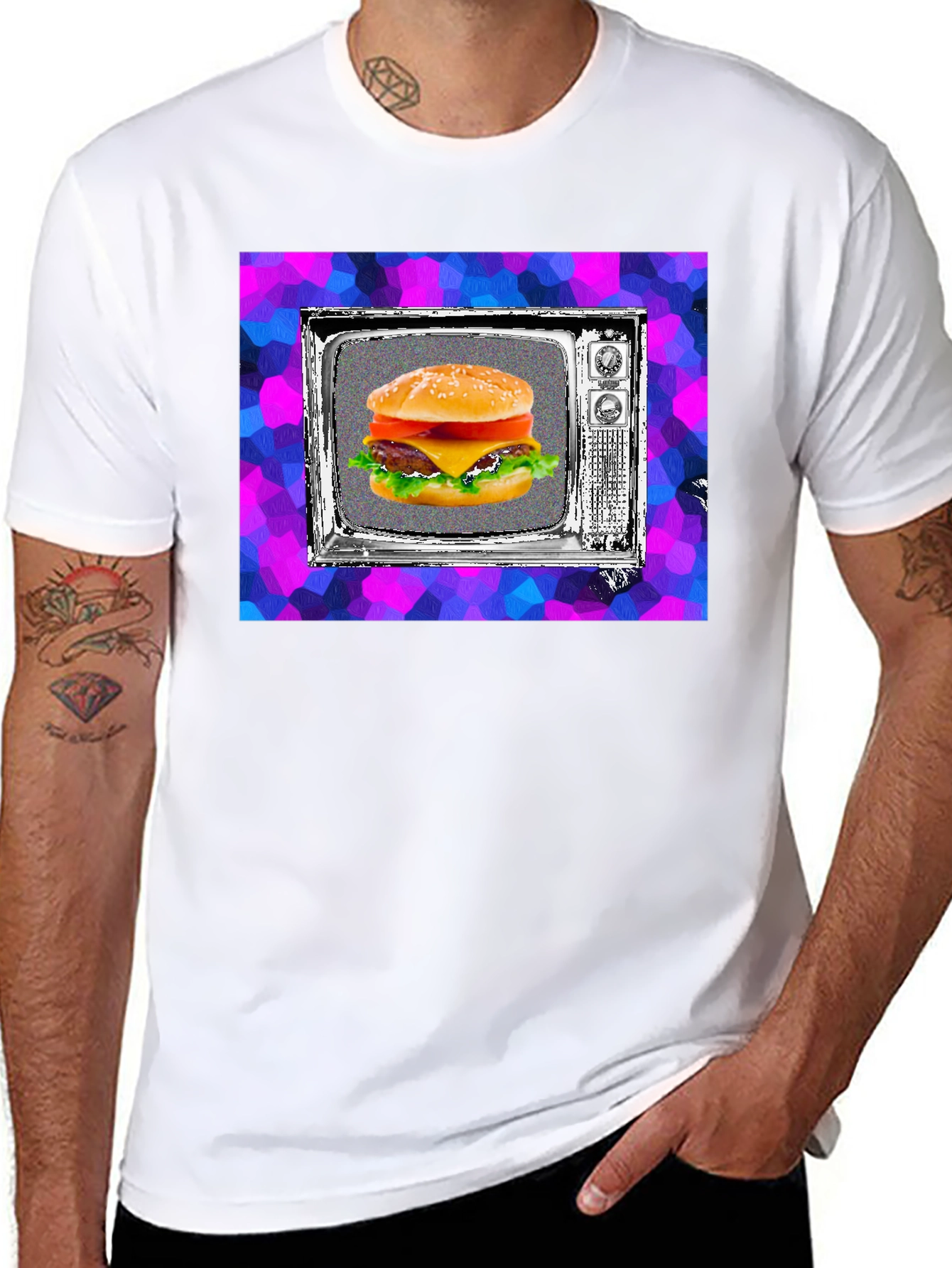 Black Retro TV Burger Graphic Tee view 8