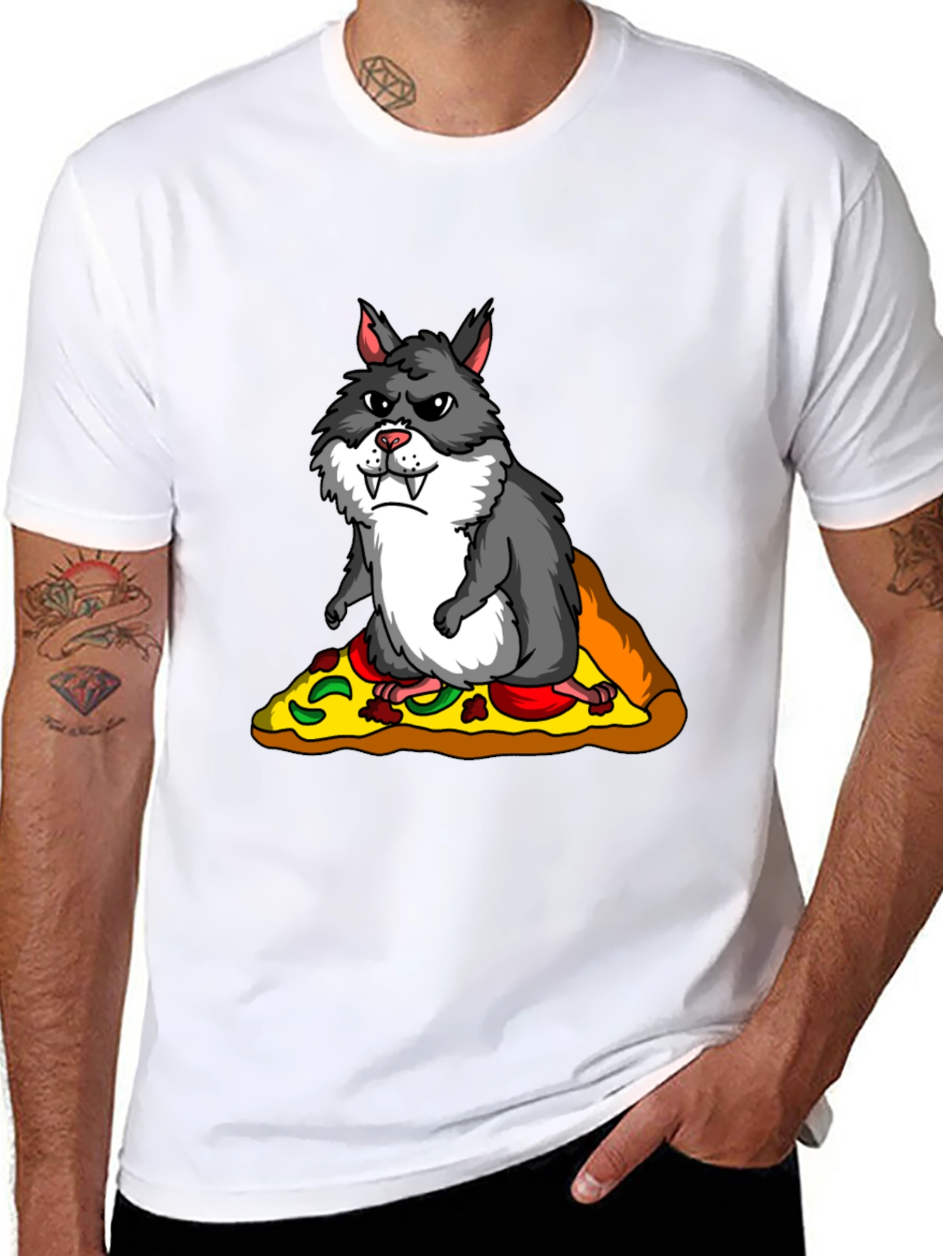 Black Wolf Hamster Pizza T-Shirt - Funny Graphic Tee view 8