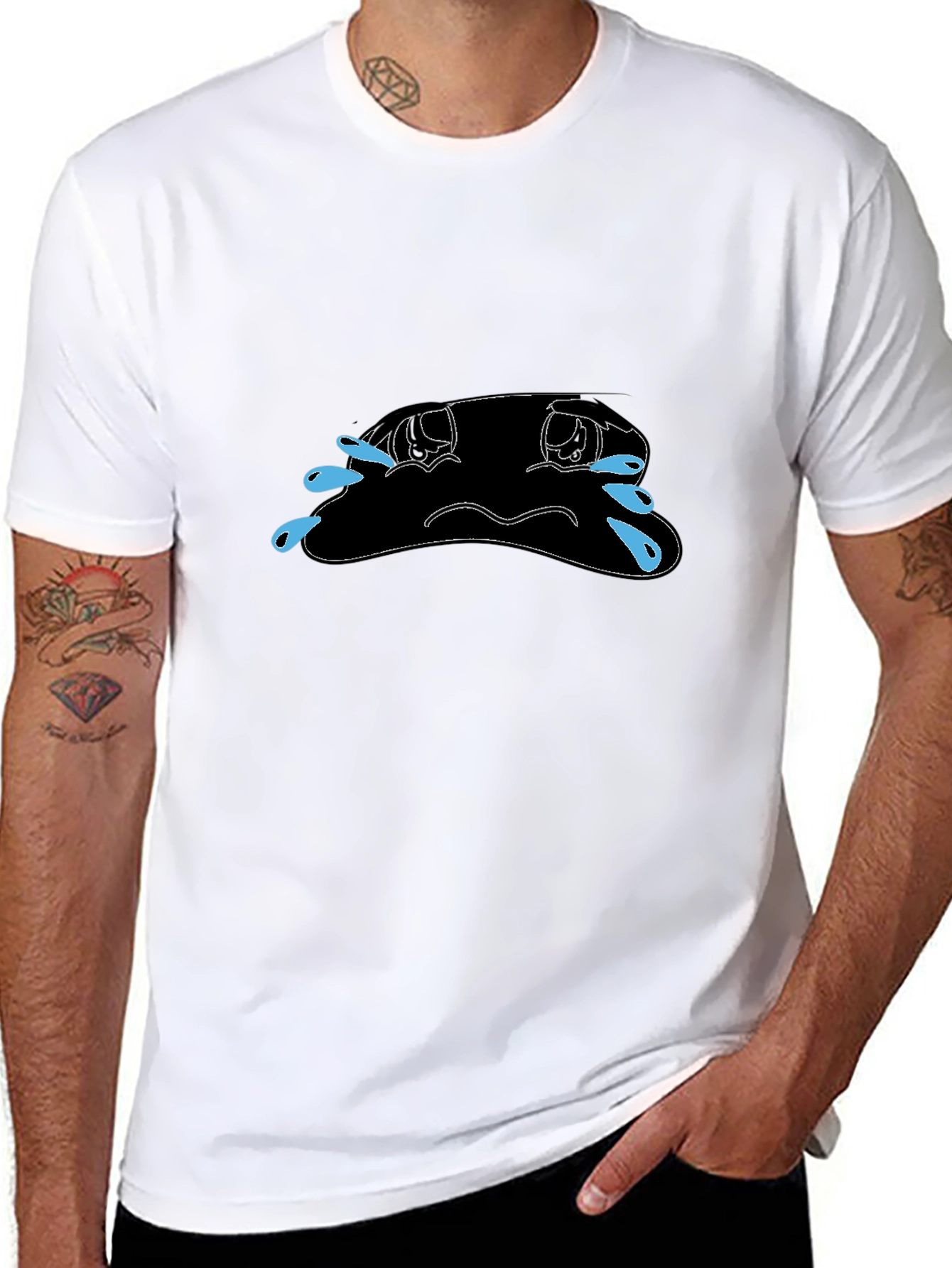 Black Sad Blob Crying Tears T-Shirt - Mens view 8