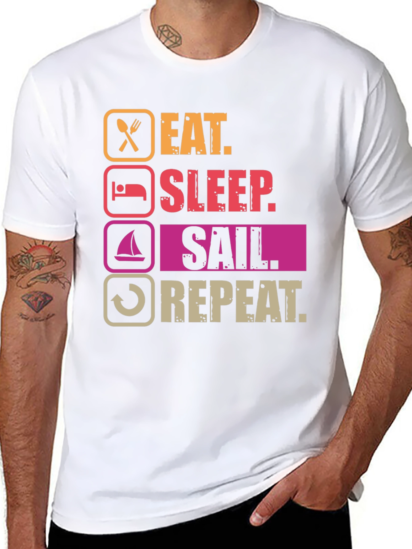 Black Eat Sleep Sail Repeat T-Shirt - Boating Life Apparel view 8