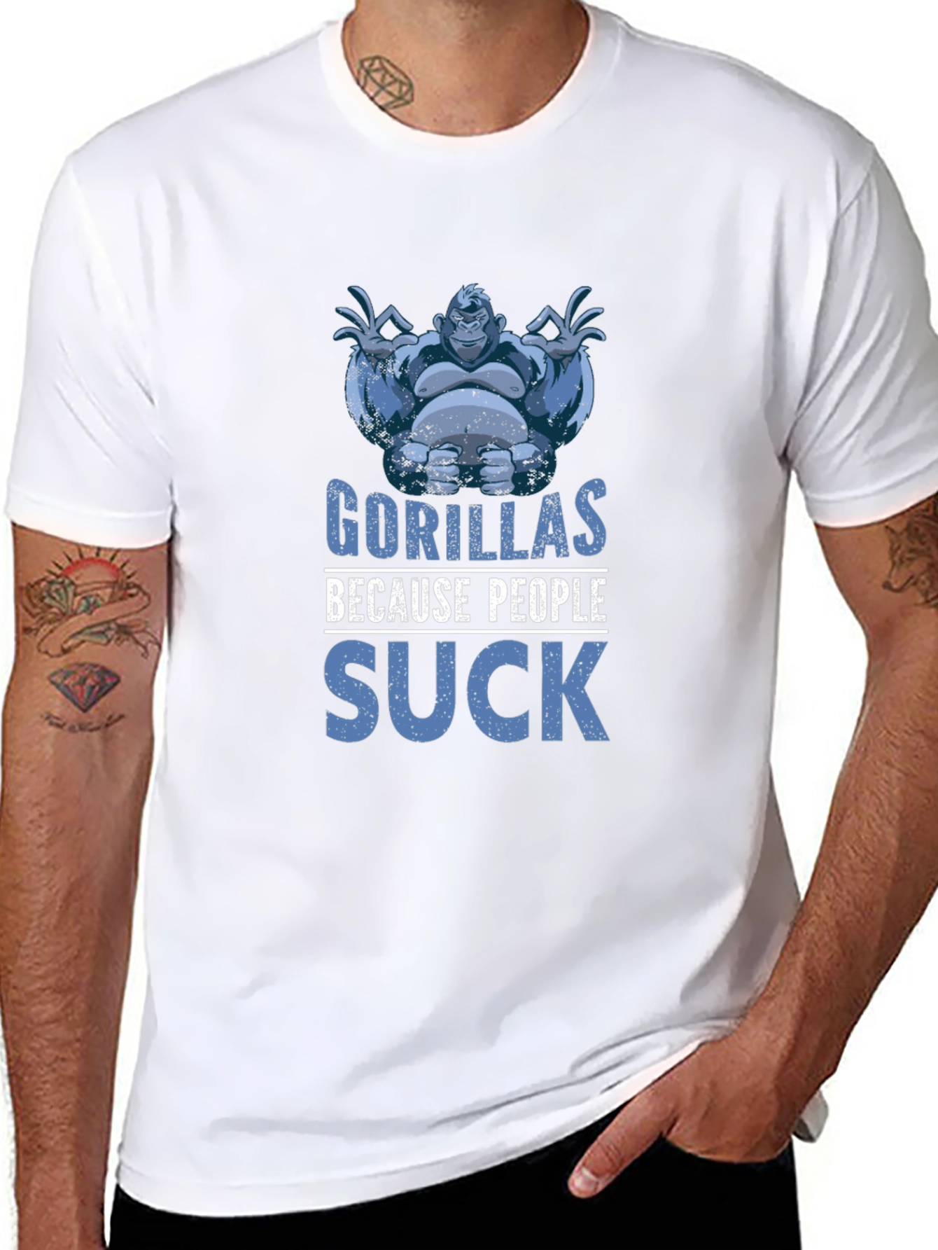 Black Gorillas Because People Suck Black T-Shirt view 8