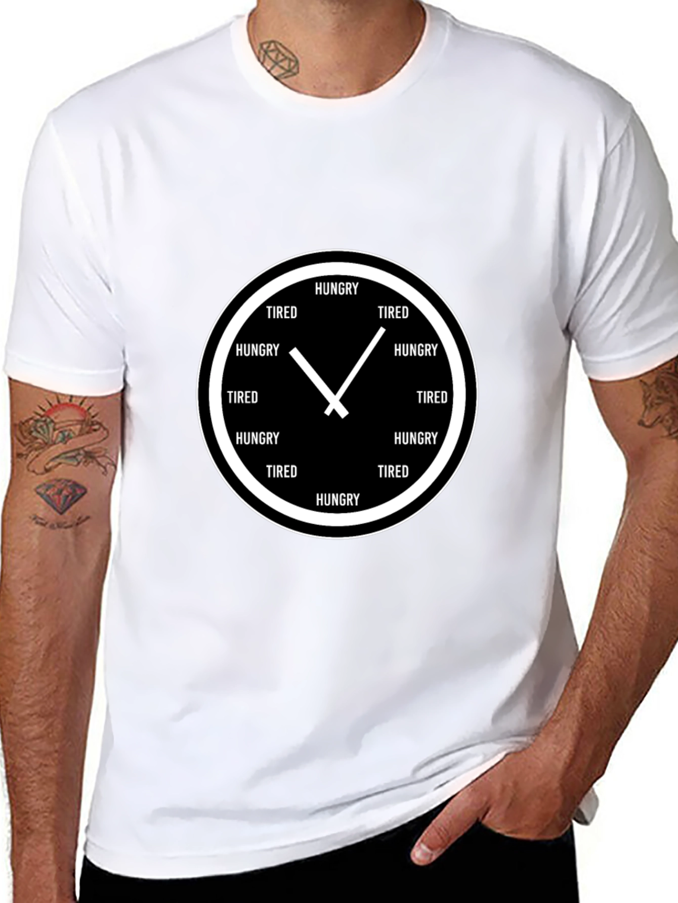 Black Hungry & Tired Clock Graphic Tee - Unisex Fit view 8