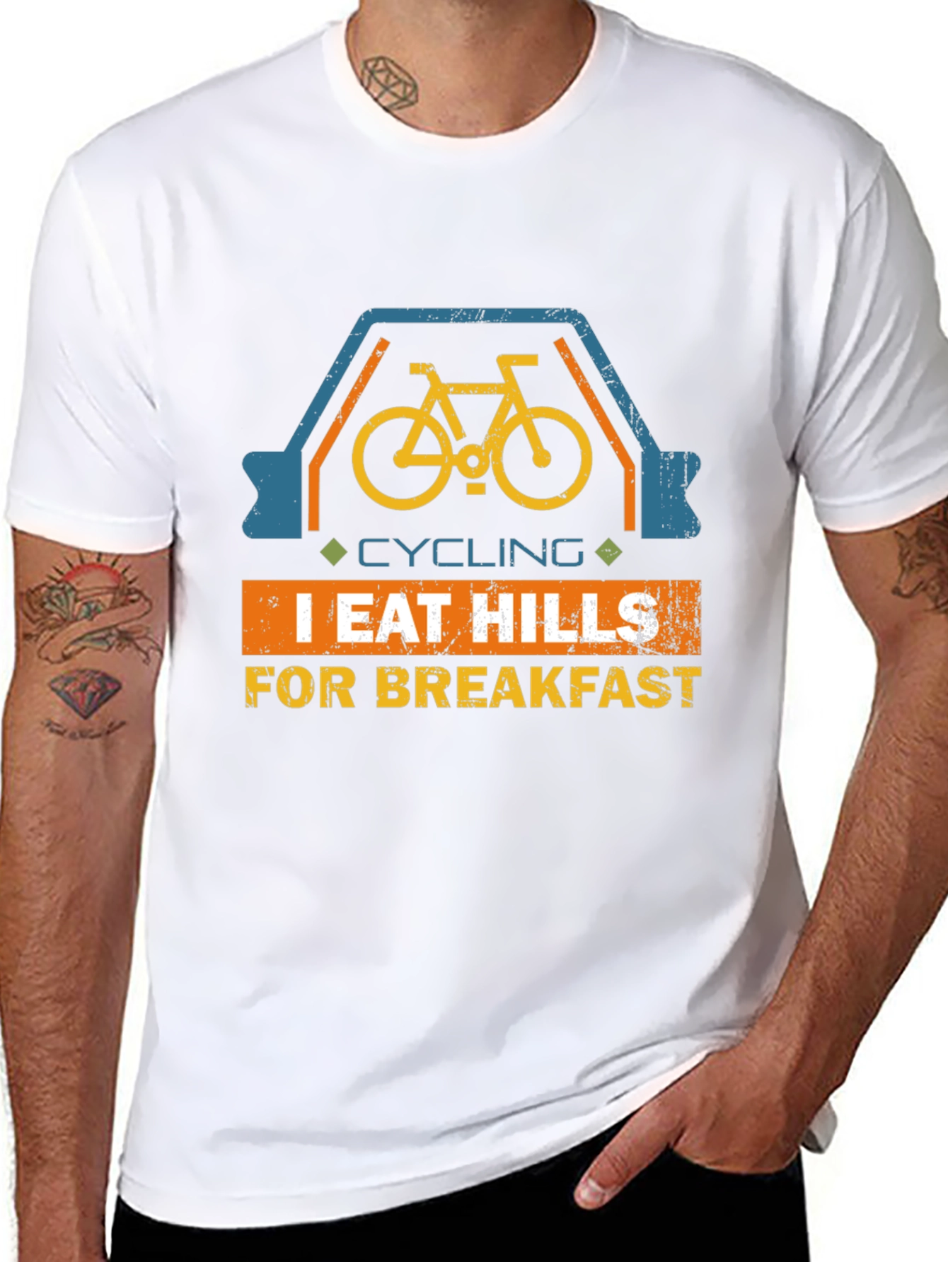 Black Cycling I Eat Hills For Breakfast Graphic Tee view 8
