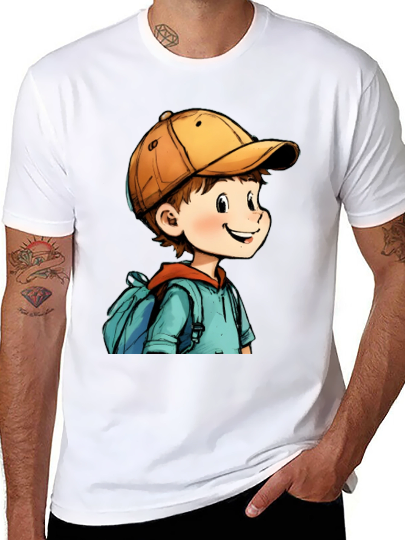 Black Cartoon Boy Black T-Shirt: Fun Graphic Tee for Everyday Wear view 8