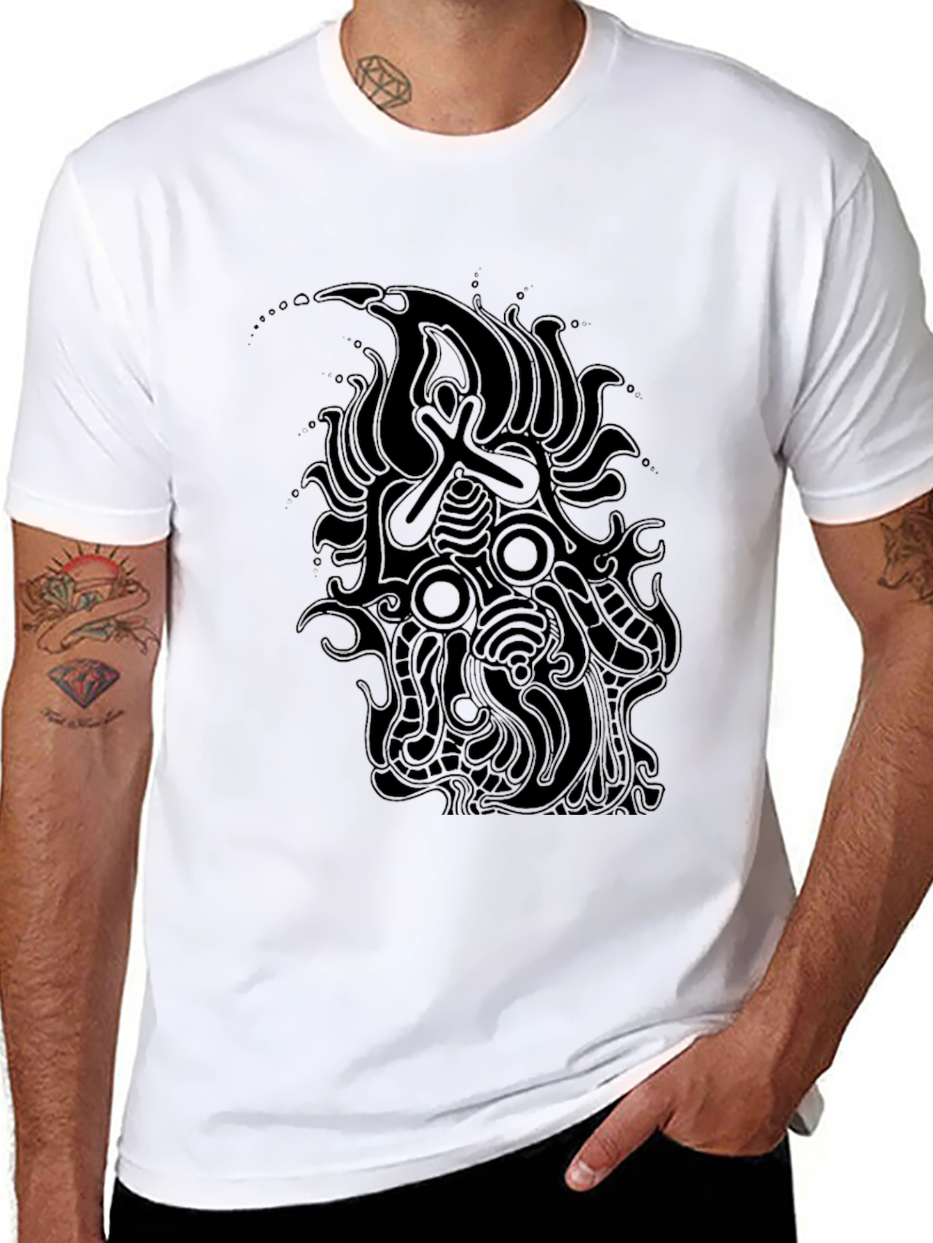Black Abstract Graphic Print Men's T-Shirt view 8