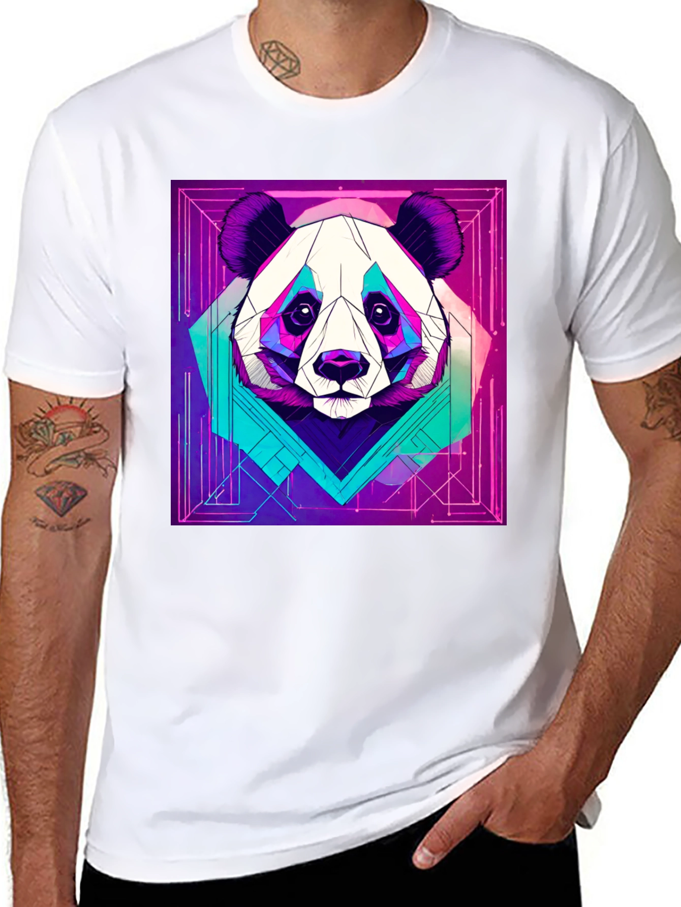 Black Cyberpunk Panda Graphic Tee - Cool Animal Design view 8