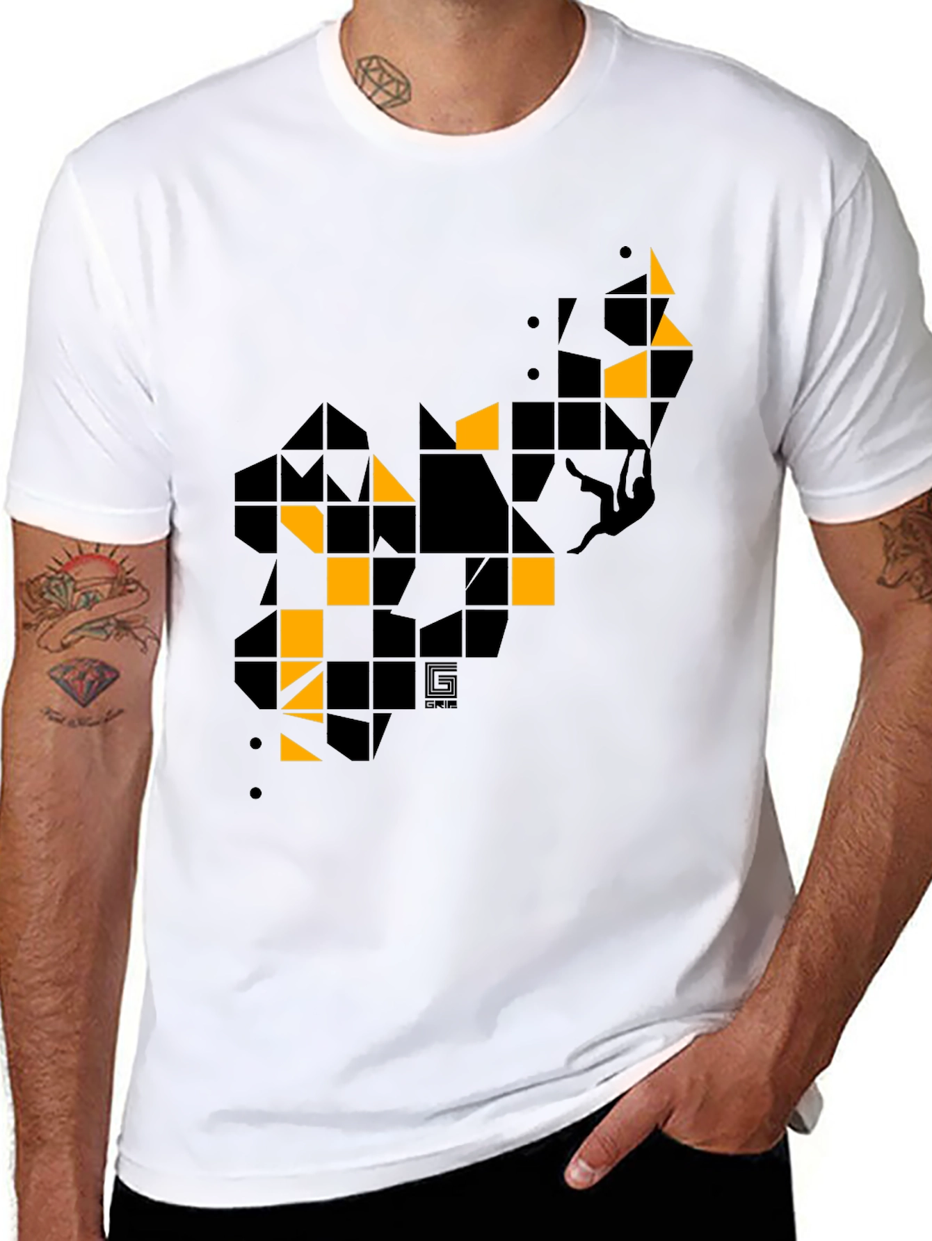 Black Geometric Graphic Print Men's Black T-Shirt view 8
