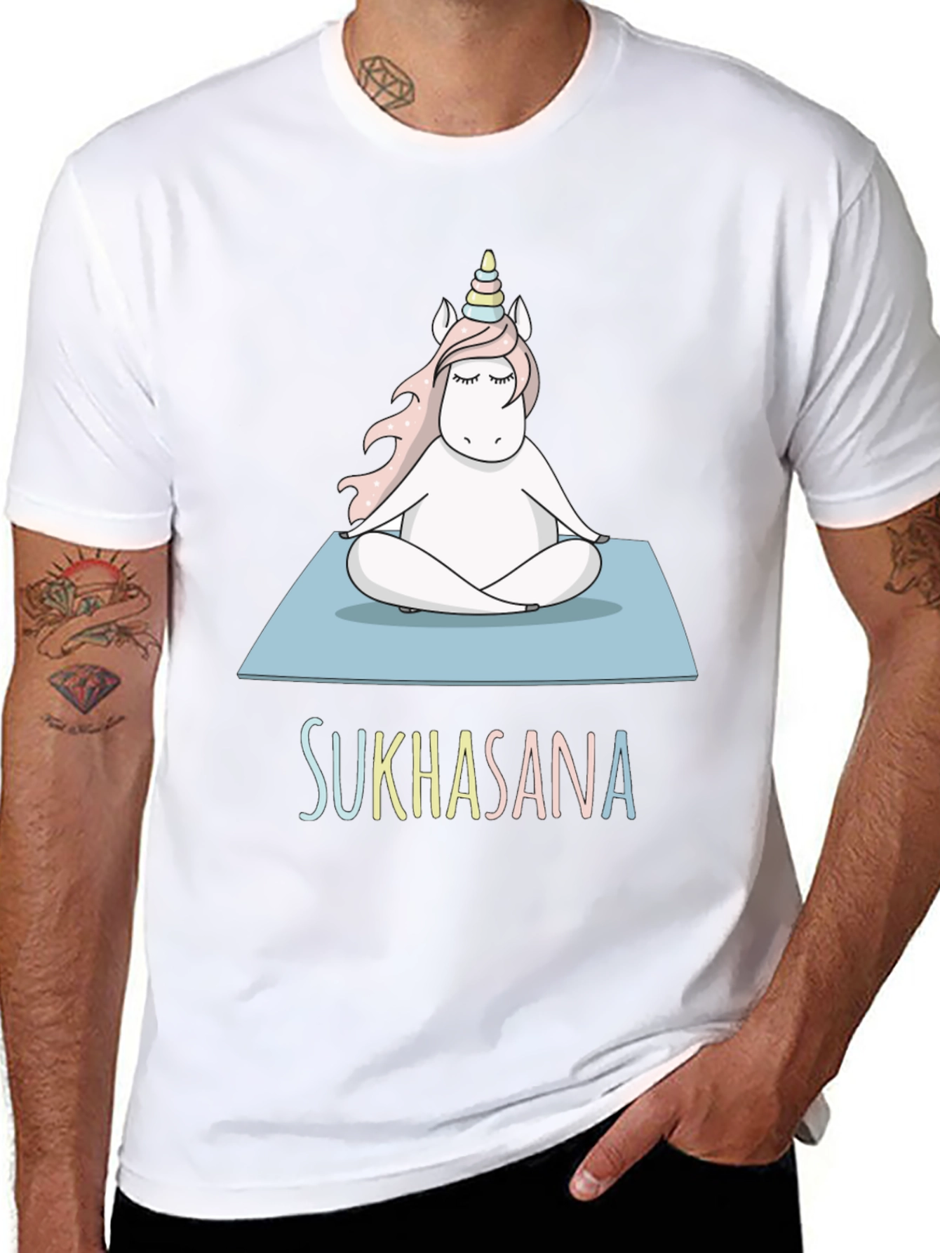 Black Unicorn Sukhasana Yoga T-Shirt - Black Cotton Blend view 8