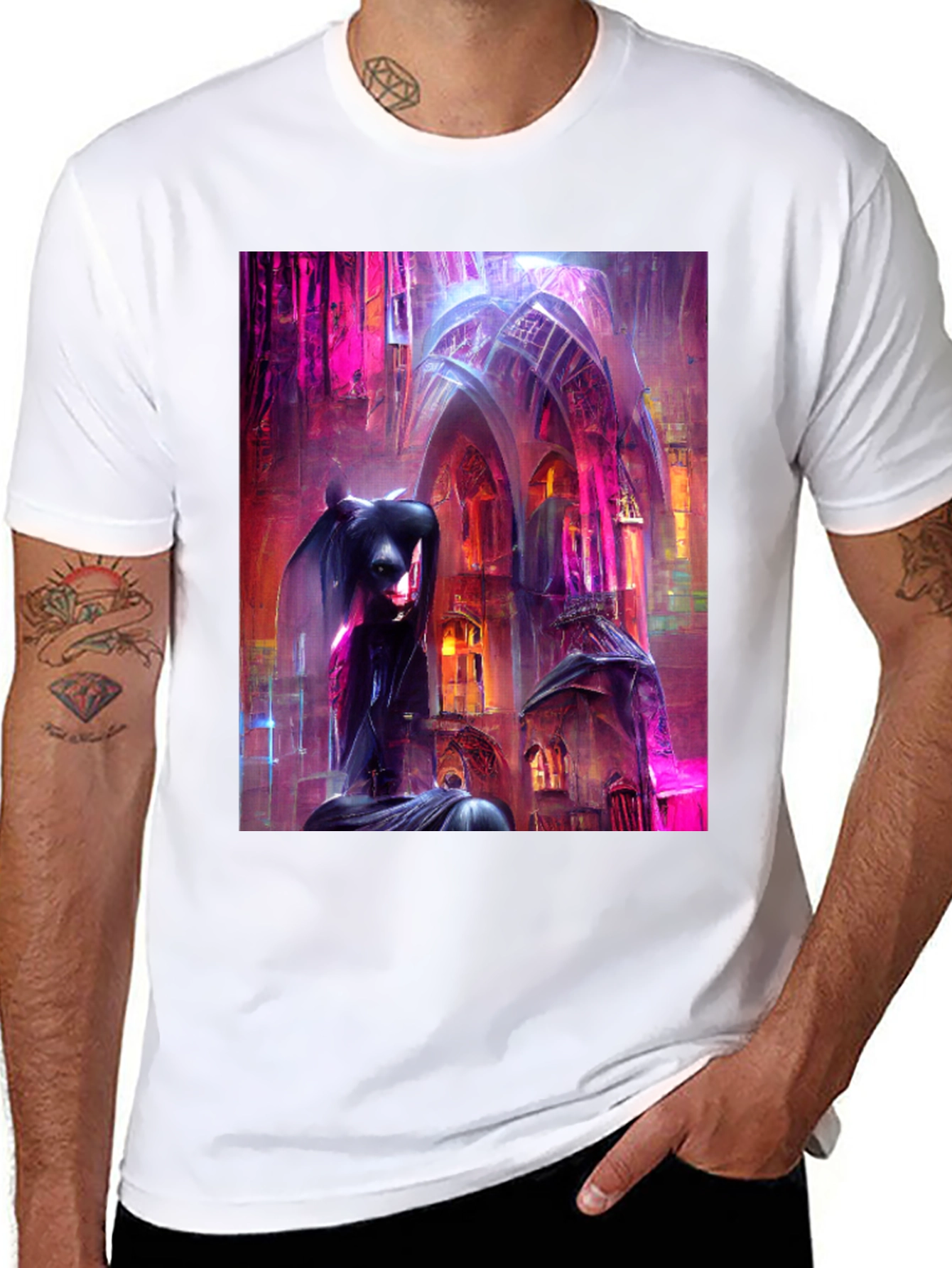 Black Gothic Art Tee - Dark Fantasy Style T-Shirt view 8