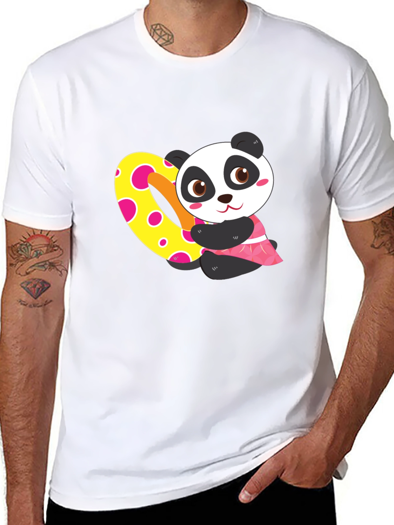 Black Cute Panda Heart Graphic Black T-Shirt view 8