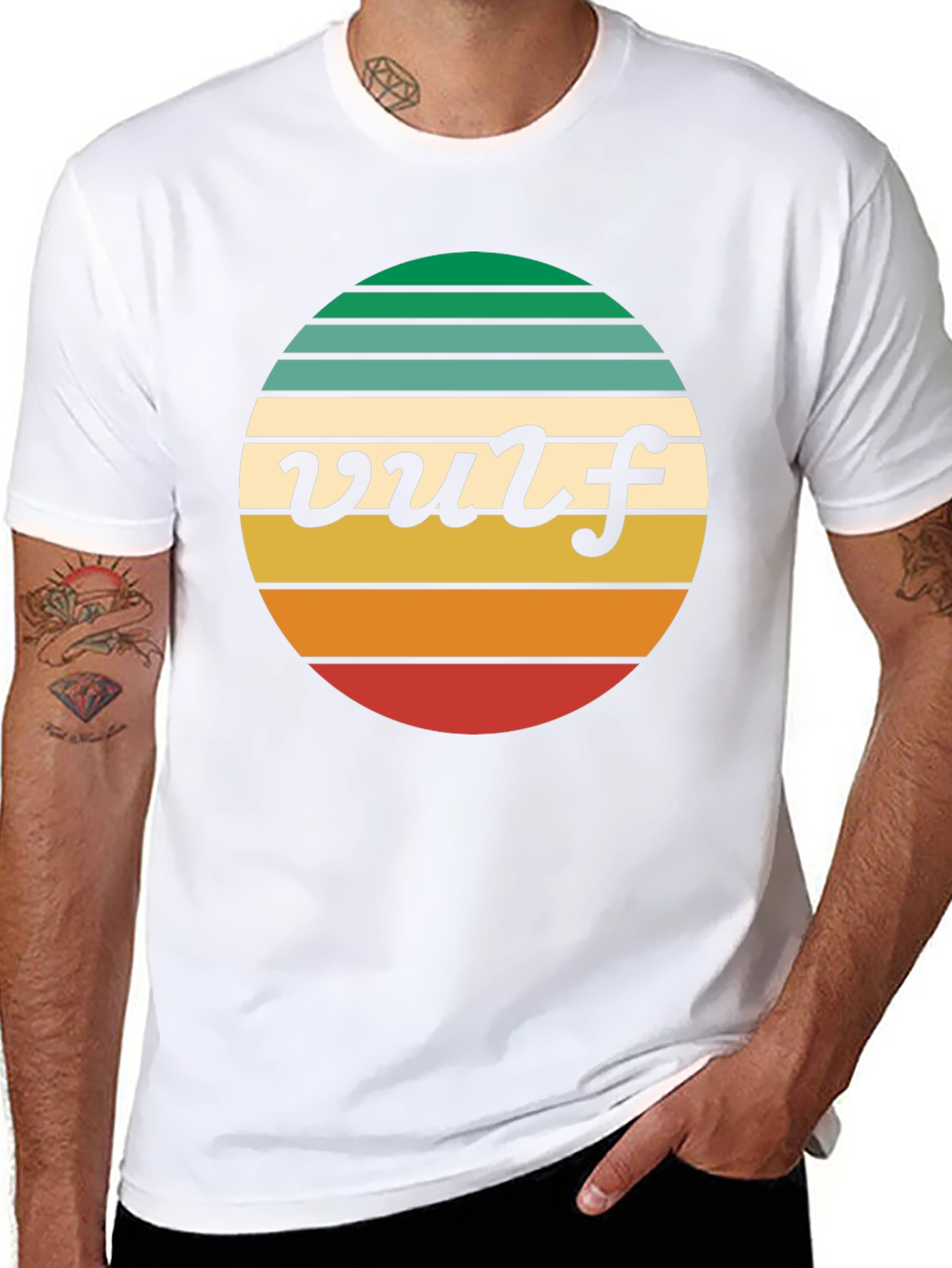 Black Retro Vulf Tee - Striped Circle Graphic view 8