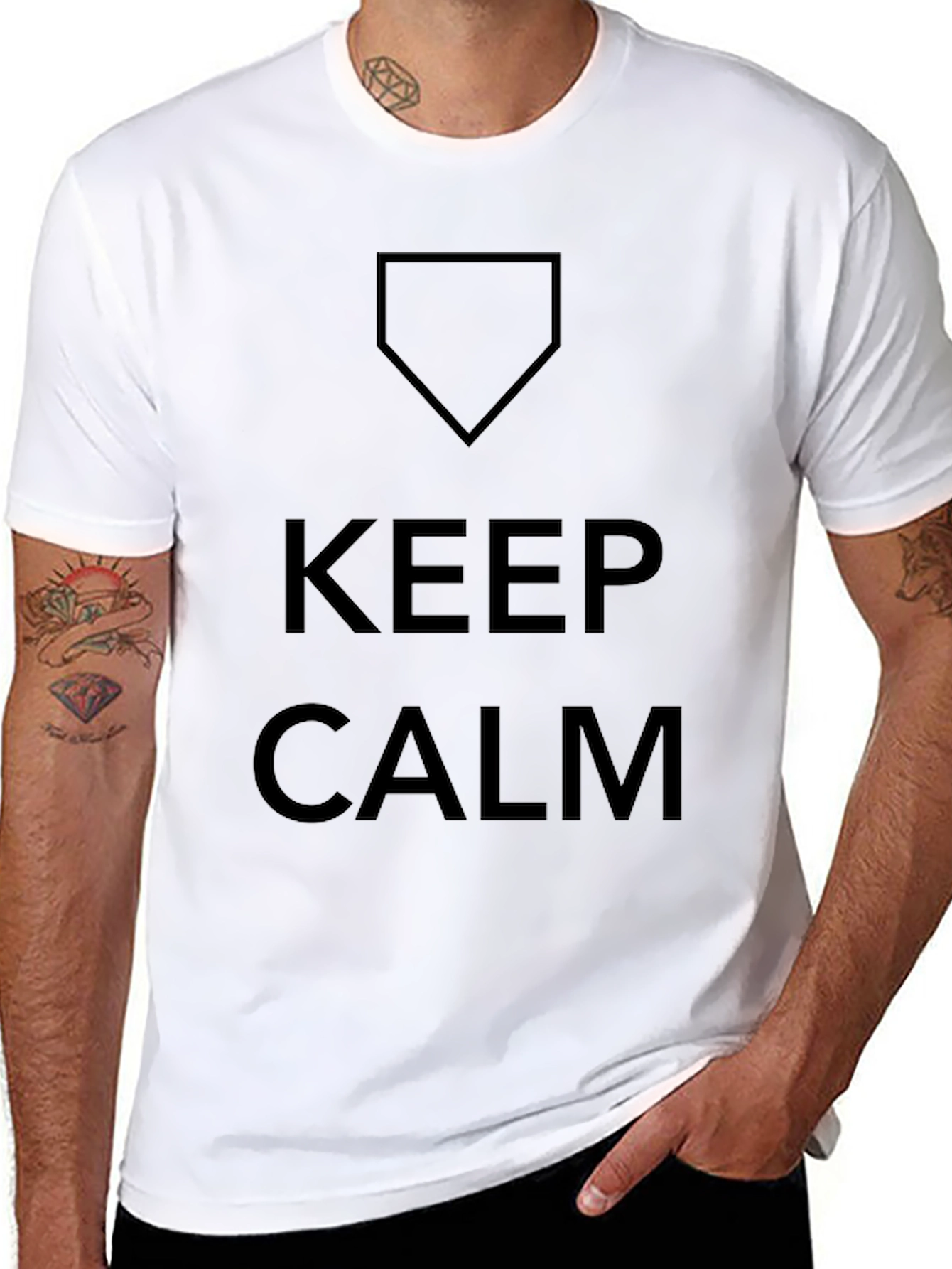 Black Keep Calm Baseball Home Plate Graphic T-Shirt view 8