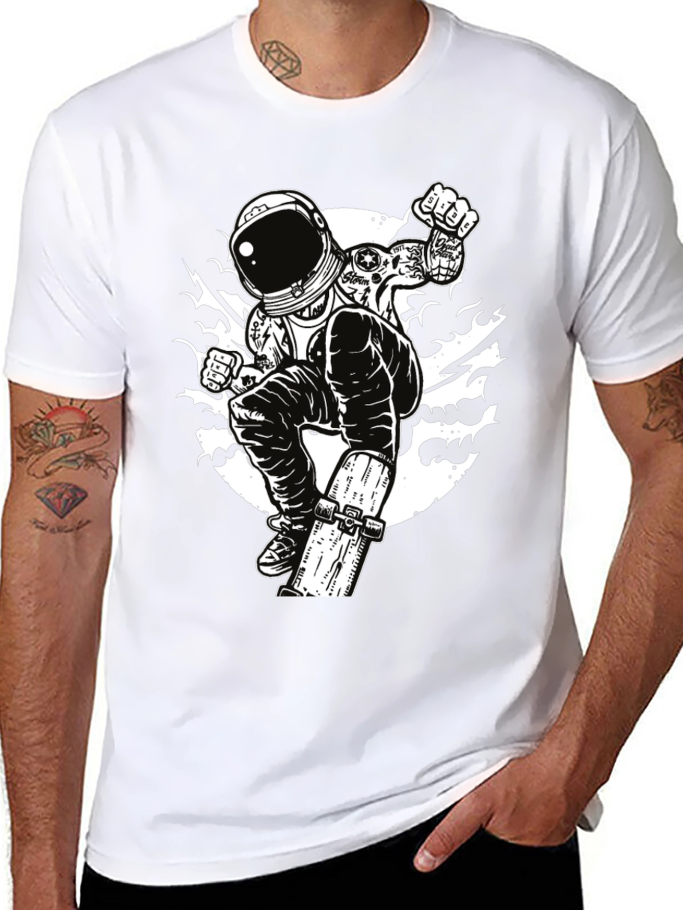 Black Astronaut Skateboarder Graphic Tee - Cool Black T-Shirt view 8