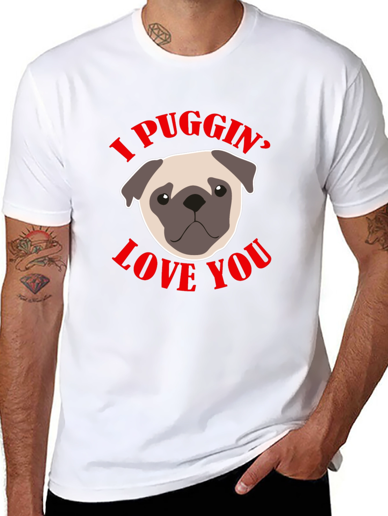 Black I Puggin' Love You Black Graphic T-Shirt view 8