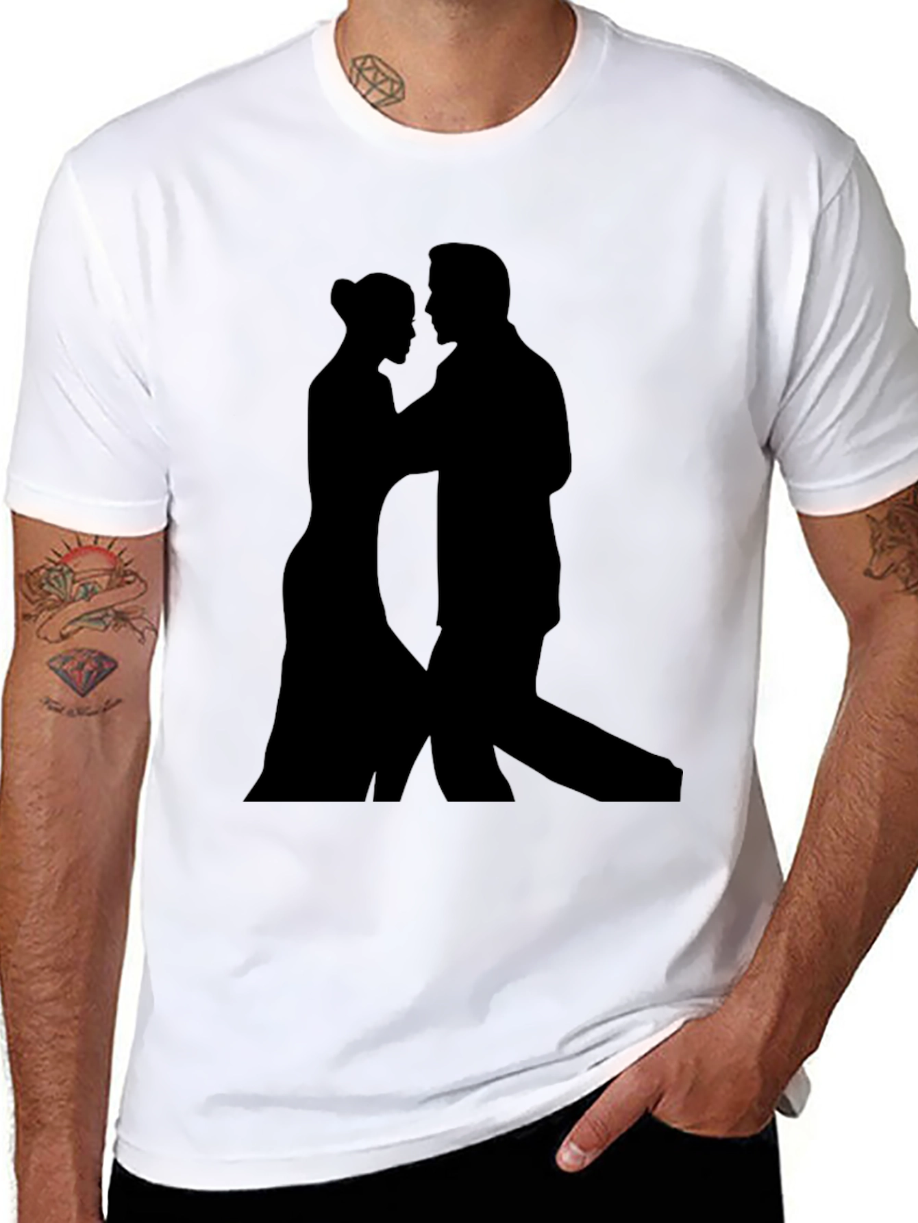Black Silhouette Tango Lovers Tee - Stylish Black T-Shirt view 8