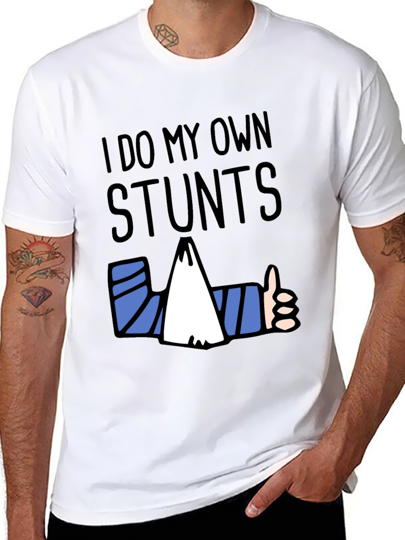 Black Funny "I Do My Own Stunts" Graphic T-Shirt view 8